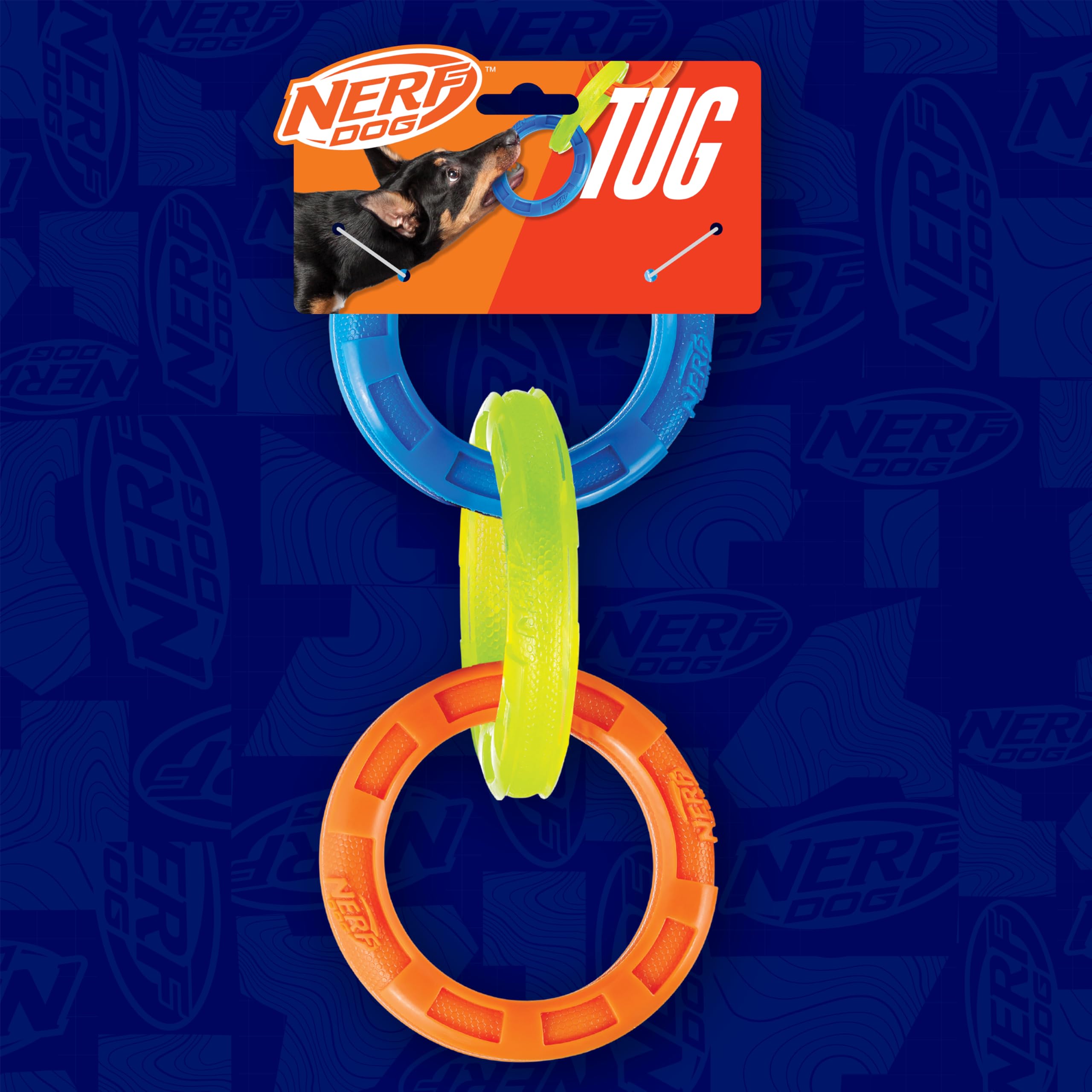 Nerf Dog Tug 3 anneaux, matière durable et résistante