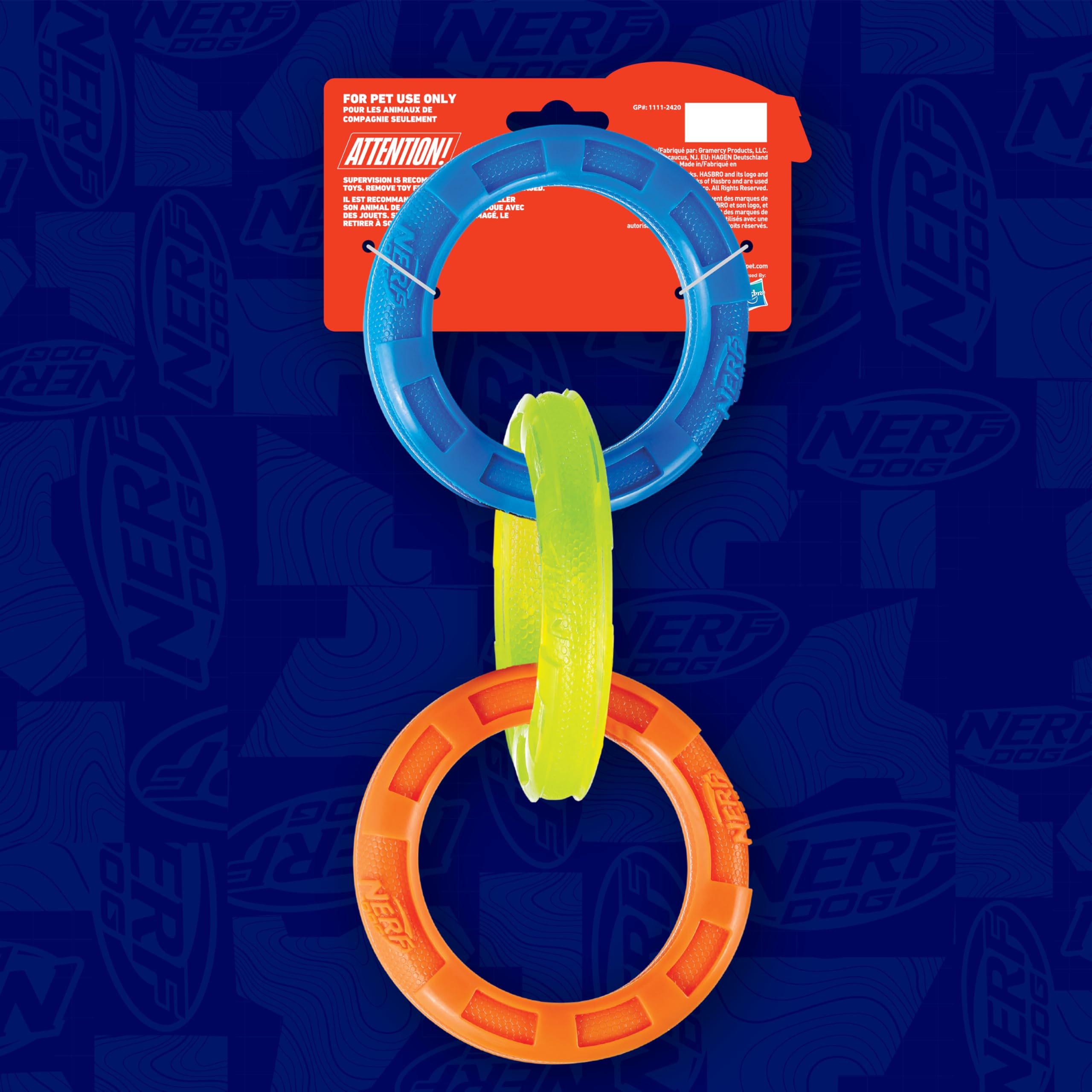 Nerf Dog Tug 3 anneaux, facile à transporter en voyage