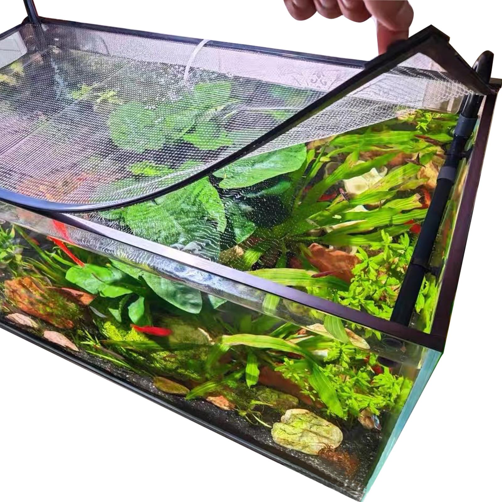 NestBasics couvercle-aquarium-magnetique protège les poissons des sauts et laisse passer l'air.