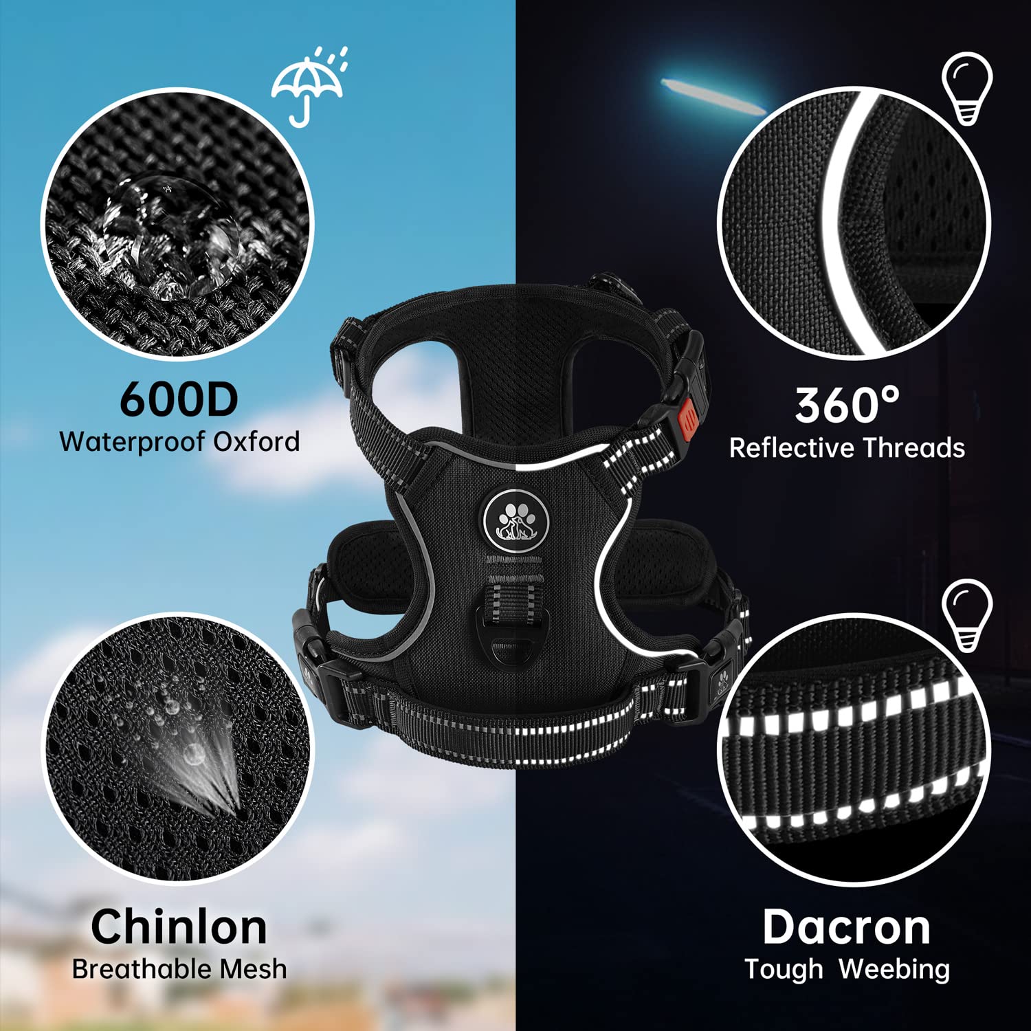 Harnais Nestroad réfléchissant pour promenades nocturnes en sécurité.