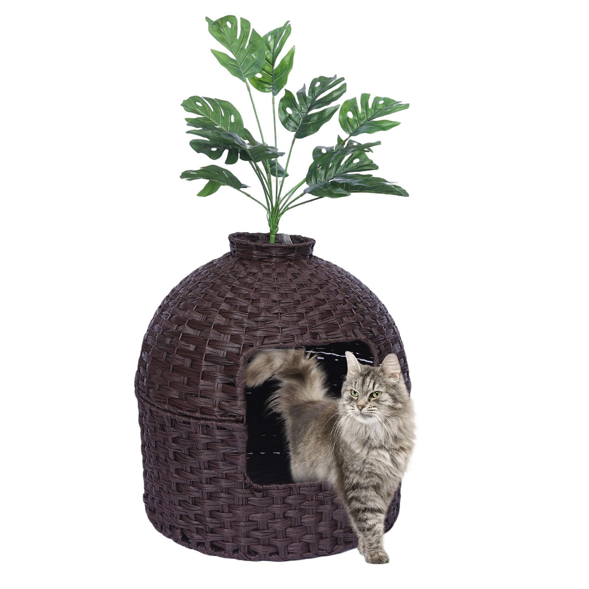 Neti Neti enclos litiere chat rotin plante artificielle pour une déco harmonieuse.