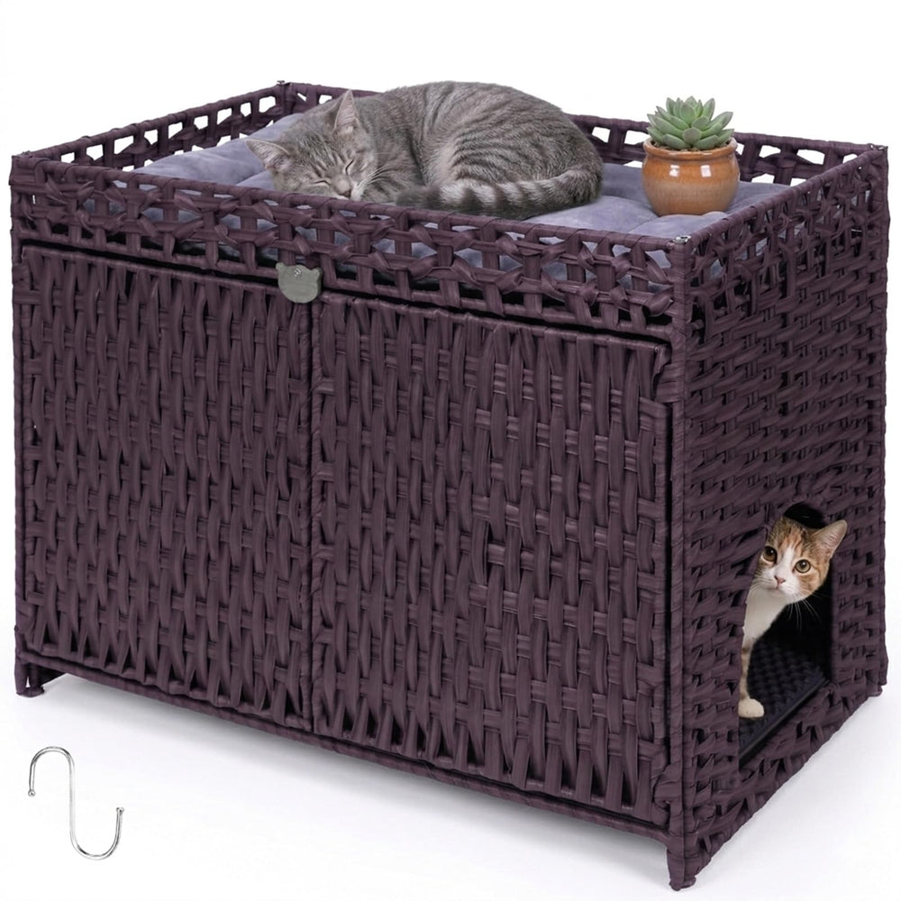 Neti Neti enclos-litiere-rotin-fait-main: sanctuaire calme pour chat et discrétion domestique.