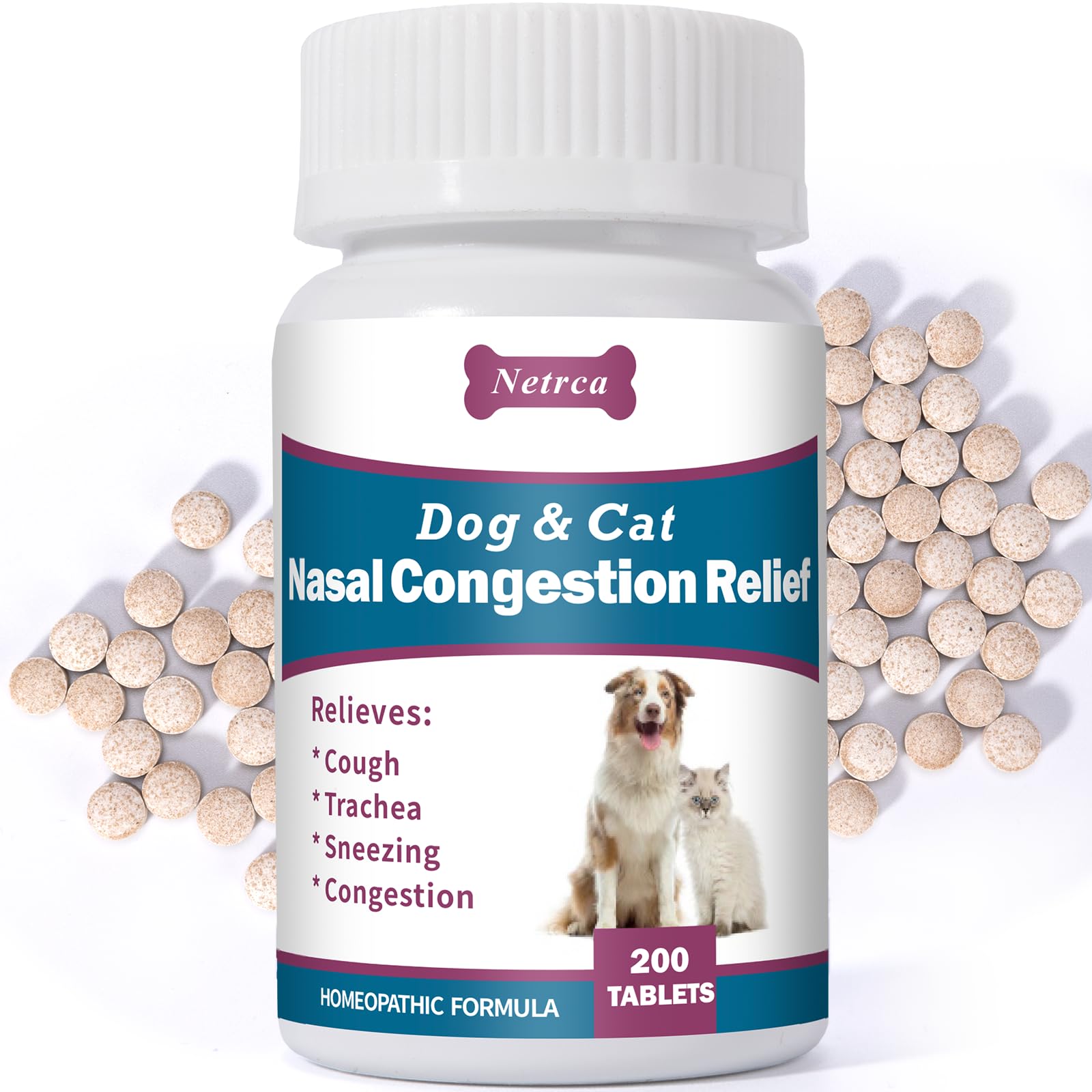 Netrca comprimés de congestion nasale pour chiens et chats, soulage temporairement la respiration