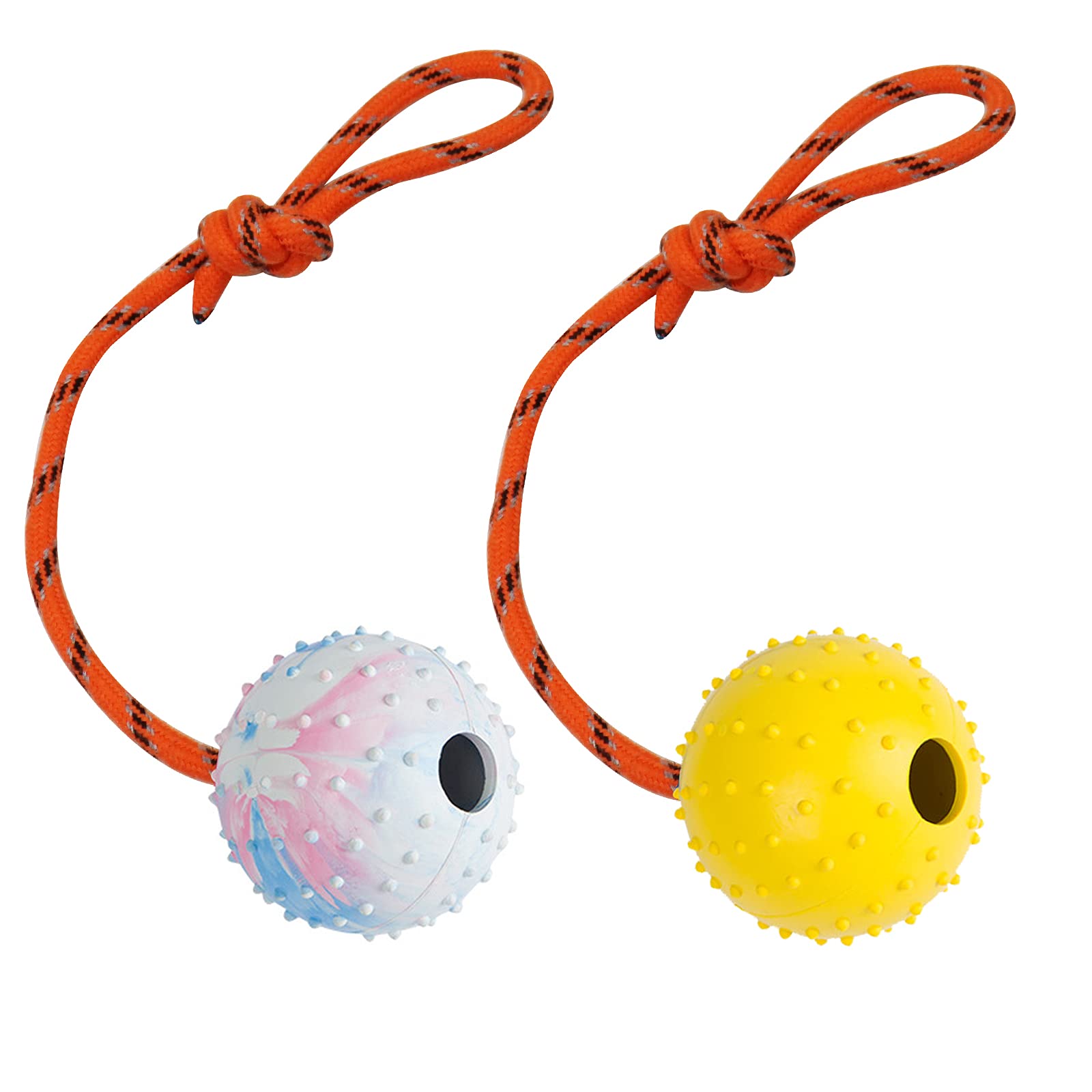 Balle Nevperish avec corde pour chien, idéale pour récompense et récupération.