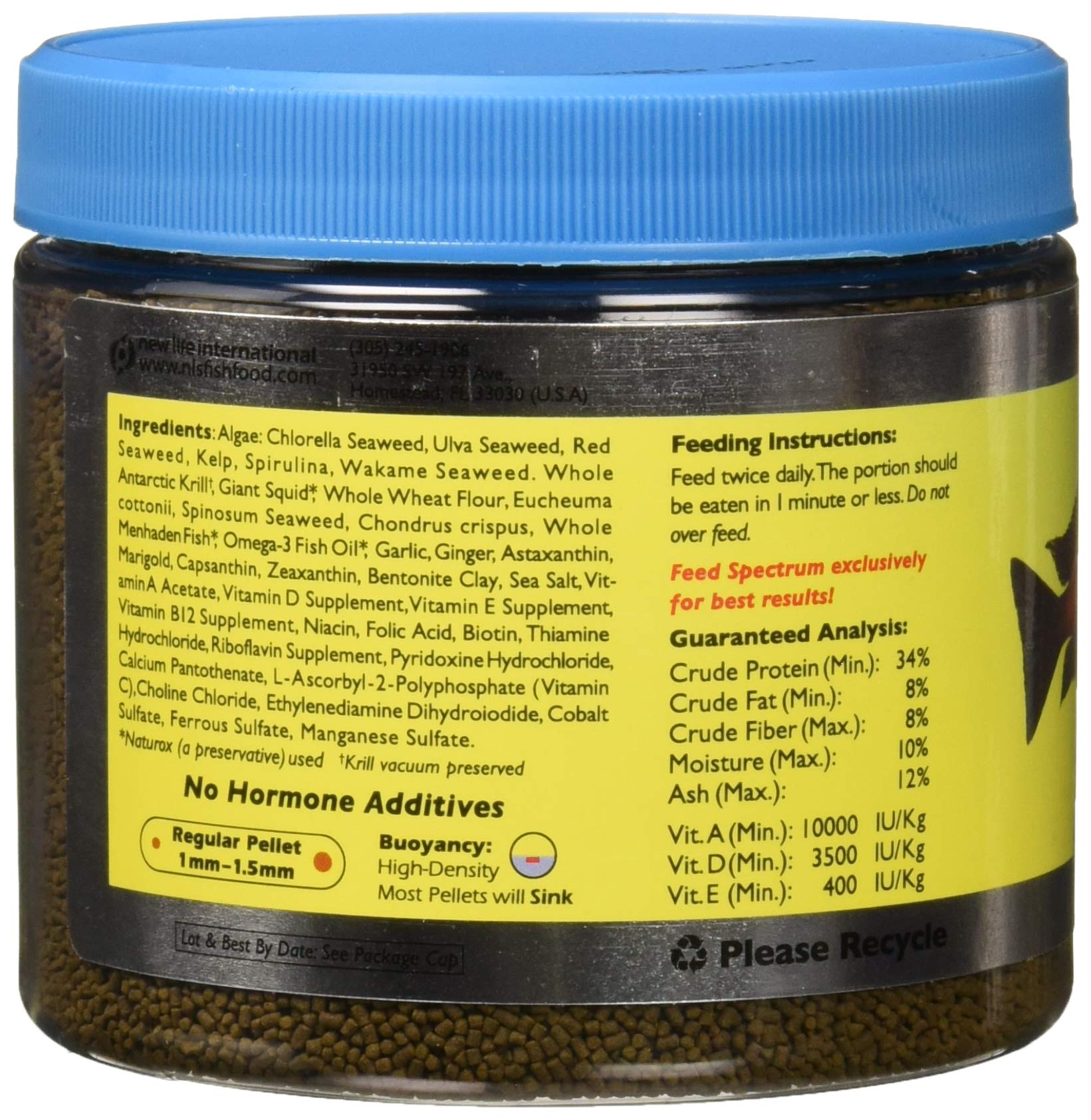 New Life Spectrum AlgaeMax Regular 300g détails des ingrédients, ingrédients naturels pour une nutrition stable.