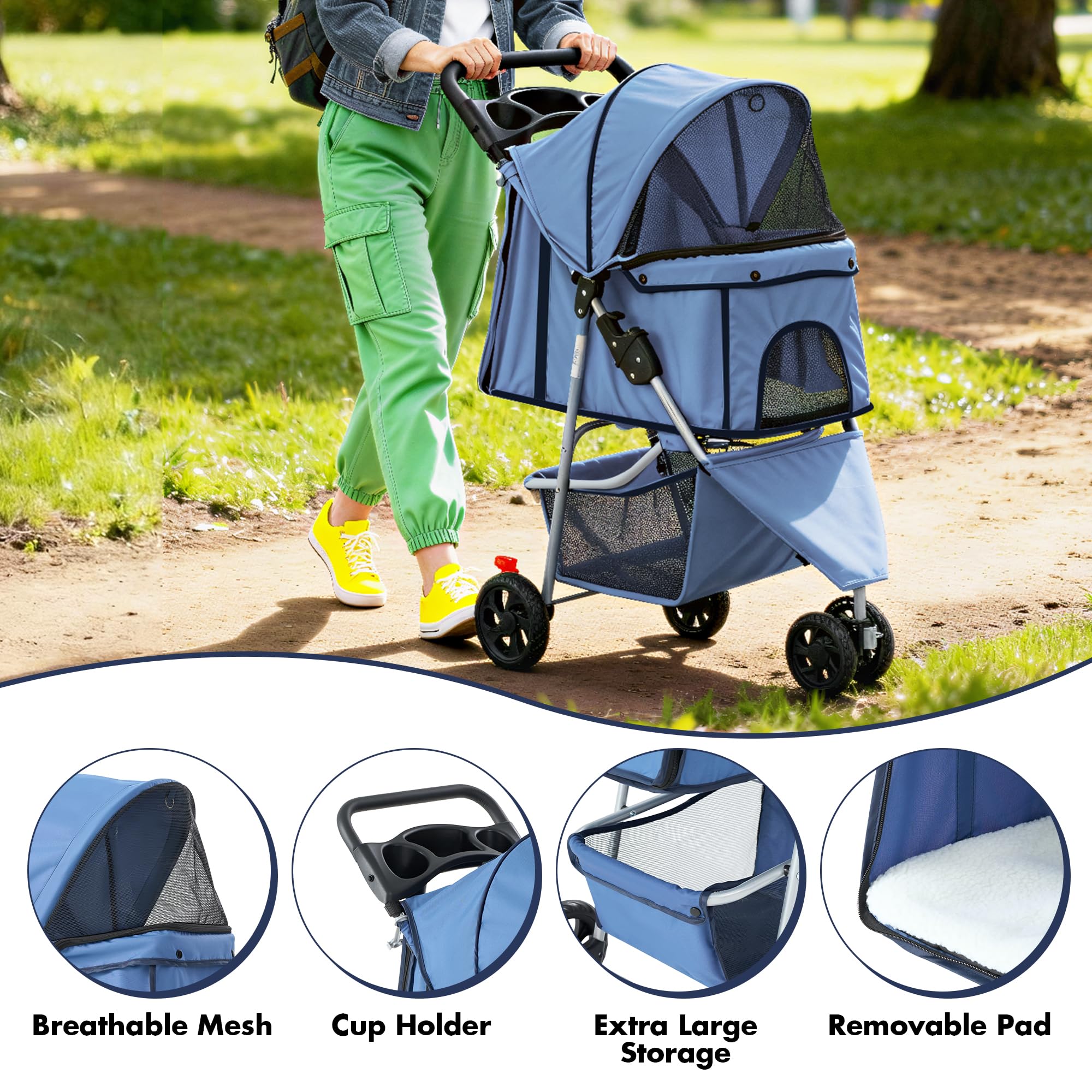 NEWBULIG Poussette Animaux Panier Rangement: rangement spacieux pour accessoires.