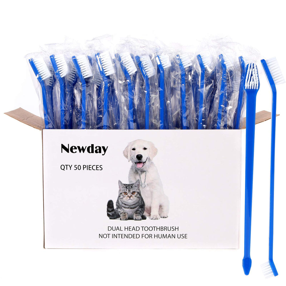 Newday brosse dentaire double-tête bleu pour chats et chiens, nettoyage efficace.