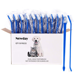 Newday brosse dentaire double-tête bleu pour chats et chiens, nettoyage efficace.