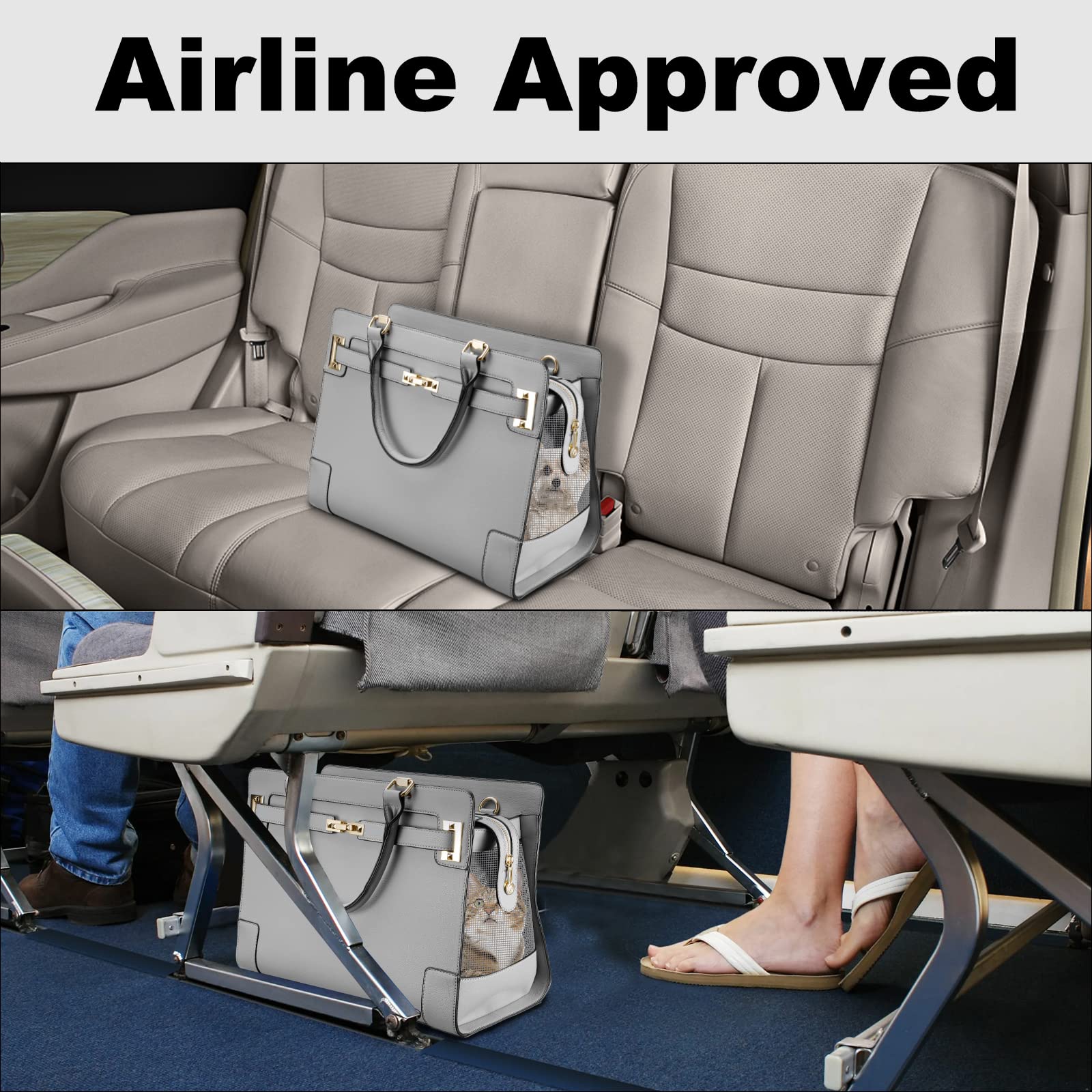Les dimensions cabine du sac-chien NewEle permettent de passer sous le siège en avion.