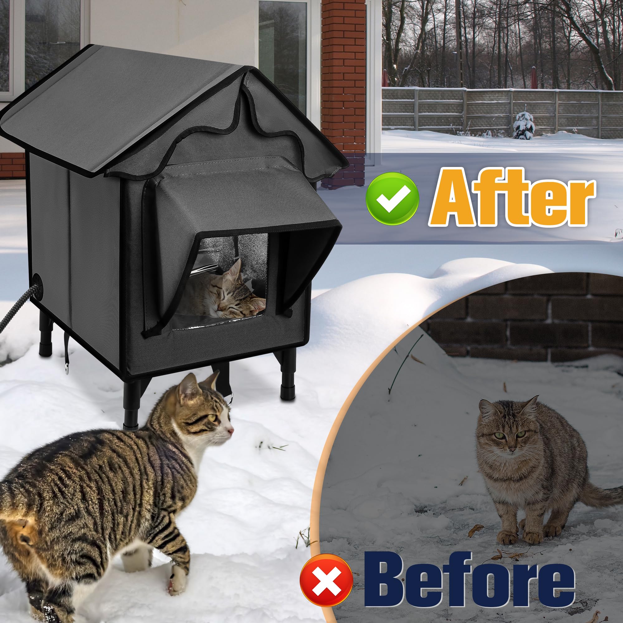 Newget base-elevee-maison-chat: stabilité renforcée pour conditions extérieures.