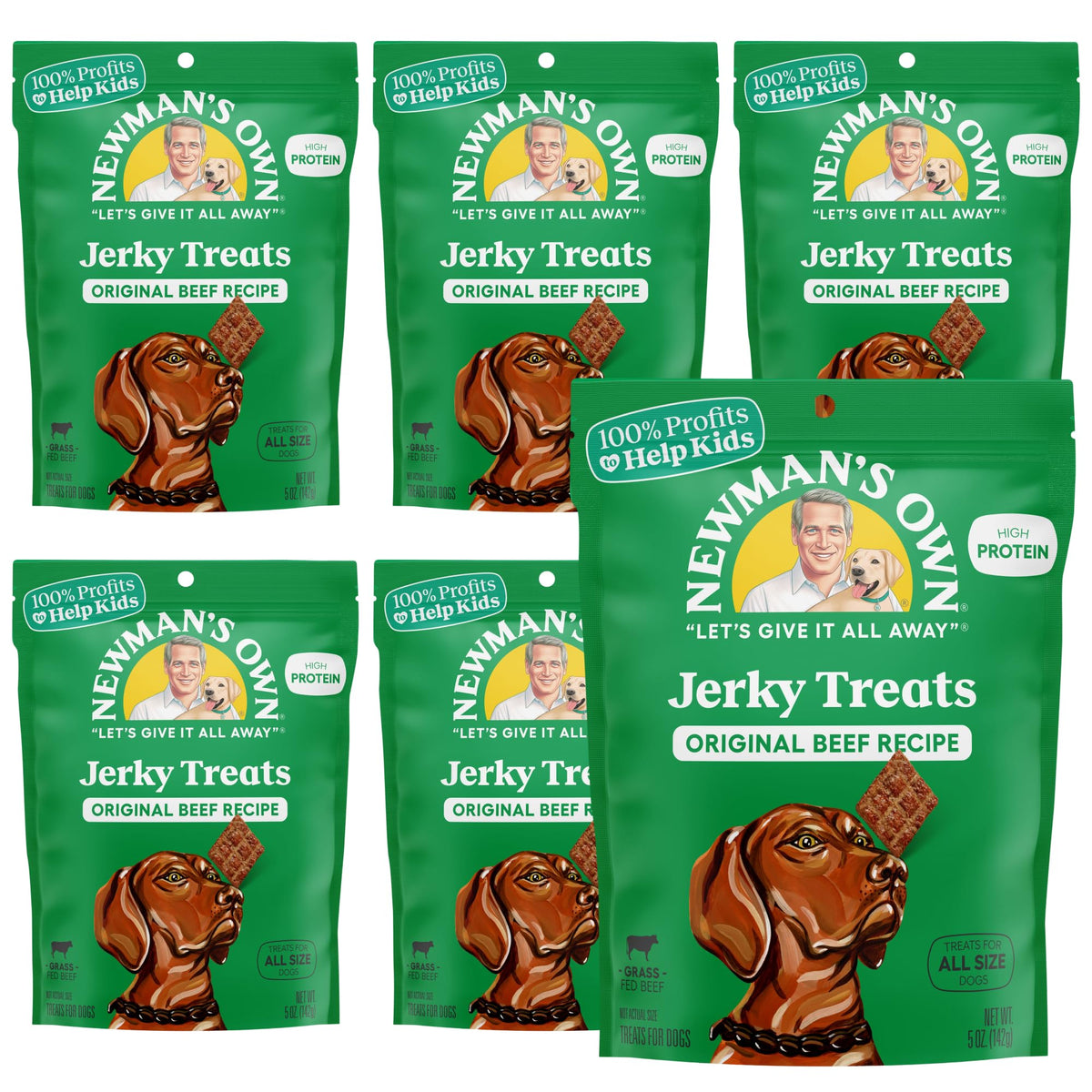 Friandises jerky au bœuf Newman's Own pour chien, paquets 6×5 oz, pratique pour l’entraînement.