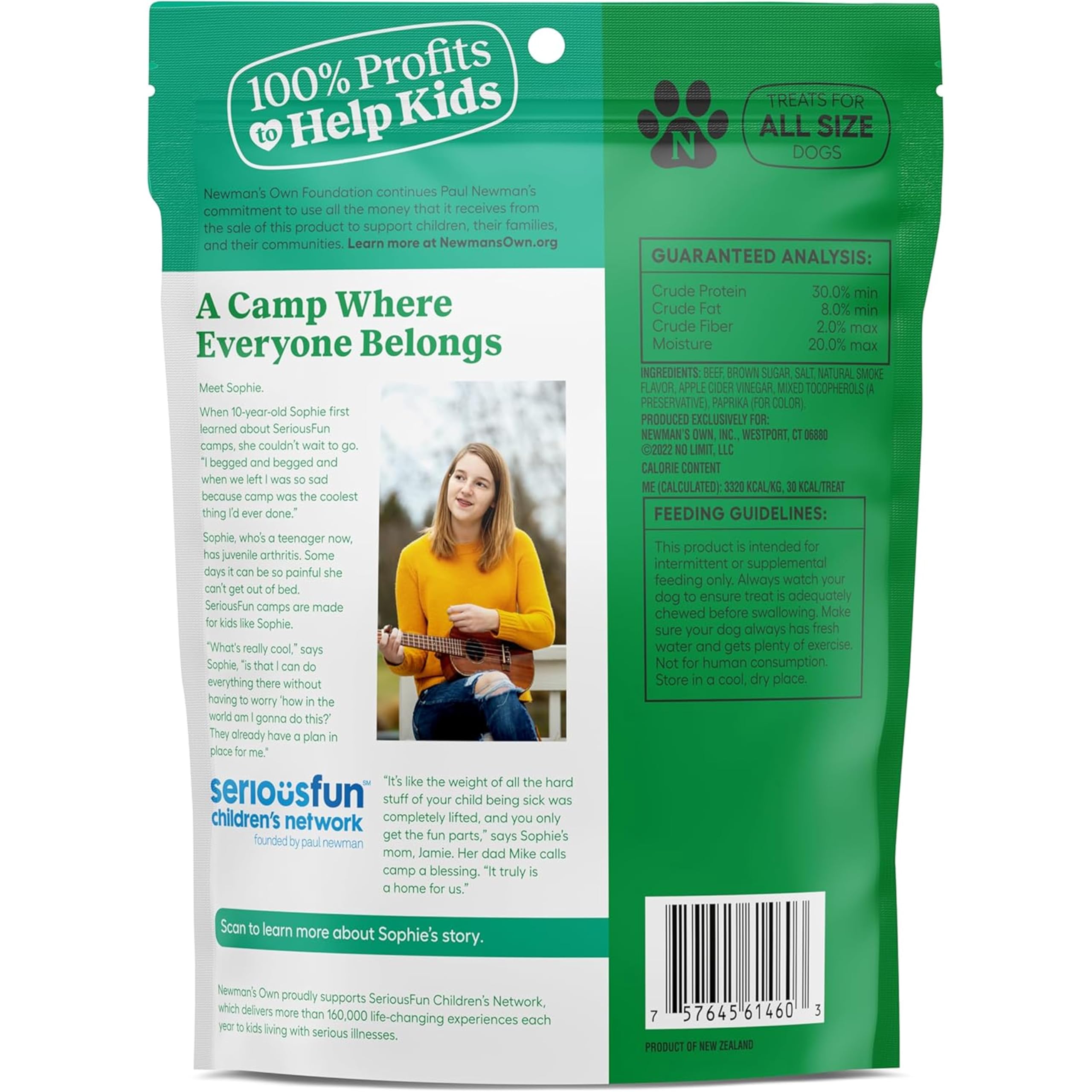 Profits reversés pour aider des enfants, Jerky de Newman's Own pour chien.