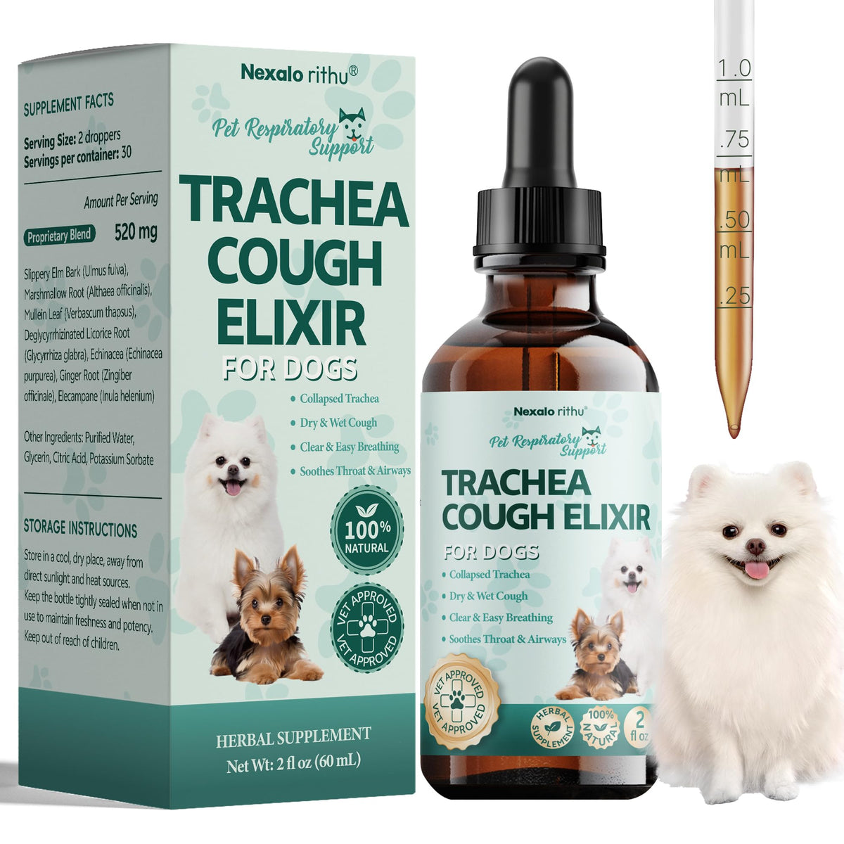 Nexalo Rituh: flacon-liquide trachée chien pour respiration plus fluide
