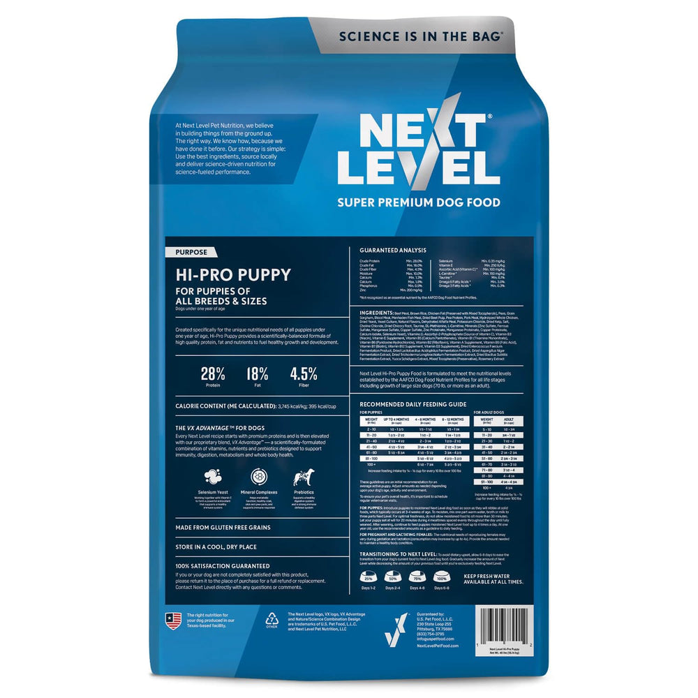 Next Level HI-PRO Puppy : croquettes brunes et croquantes pour chiens actifs.