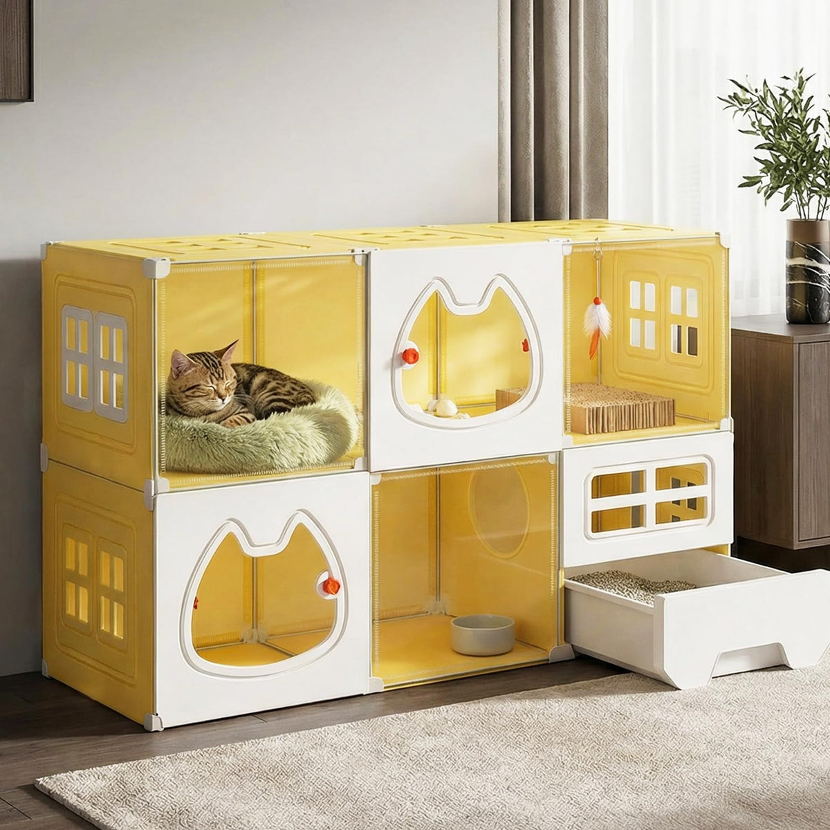 Nfnoyp chat cage 2 etages : espace jeu sûr pour deux chats.
