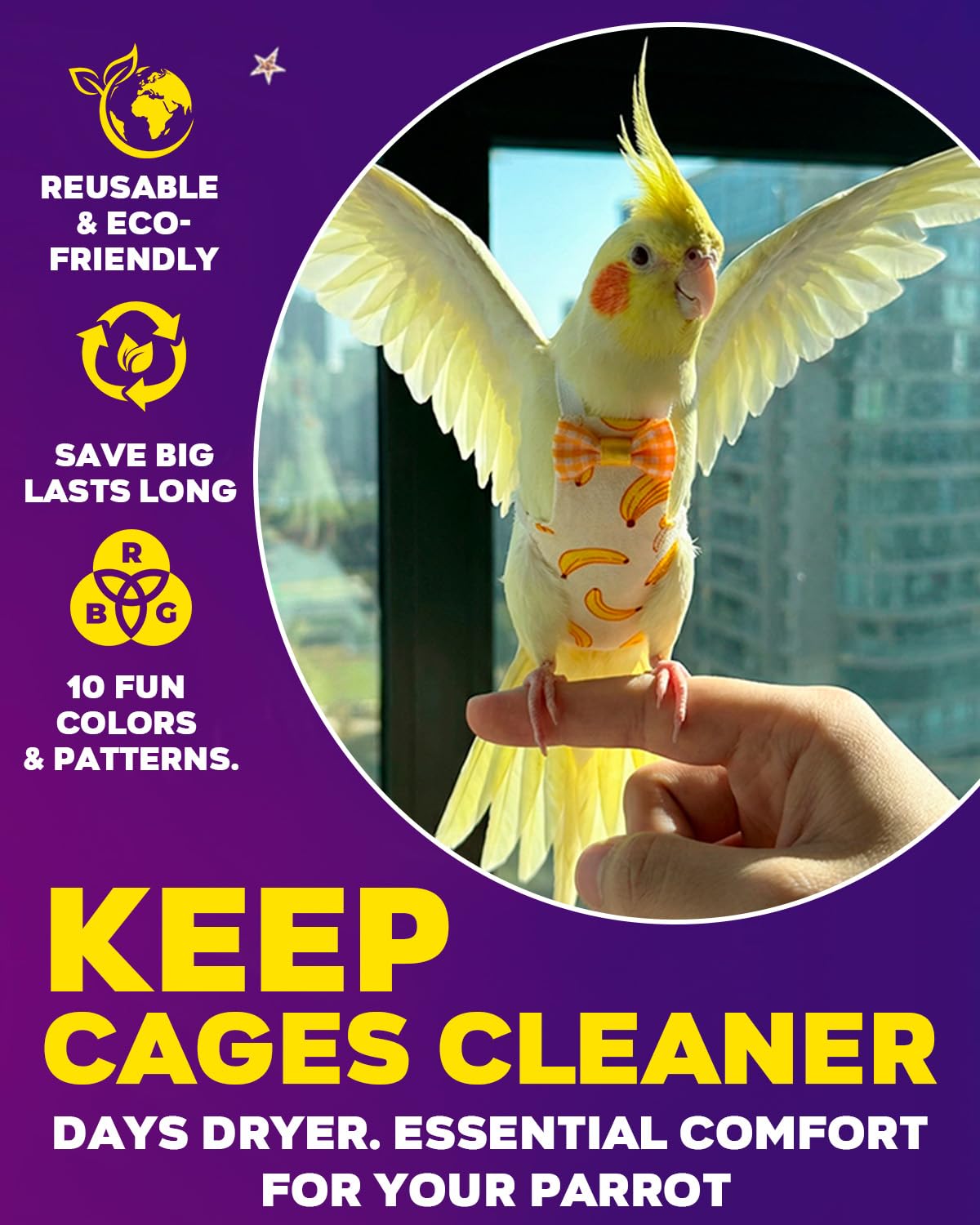 NHWNHW couches réutilisables pour oiseaux — sangles ajustables pour un ajustement sûr