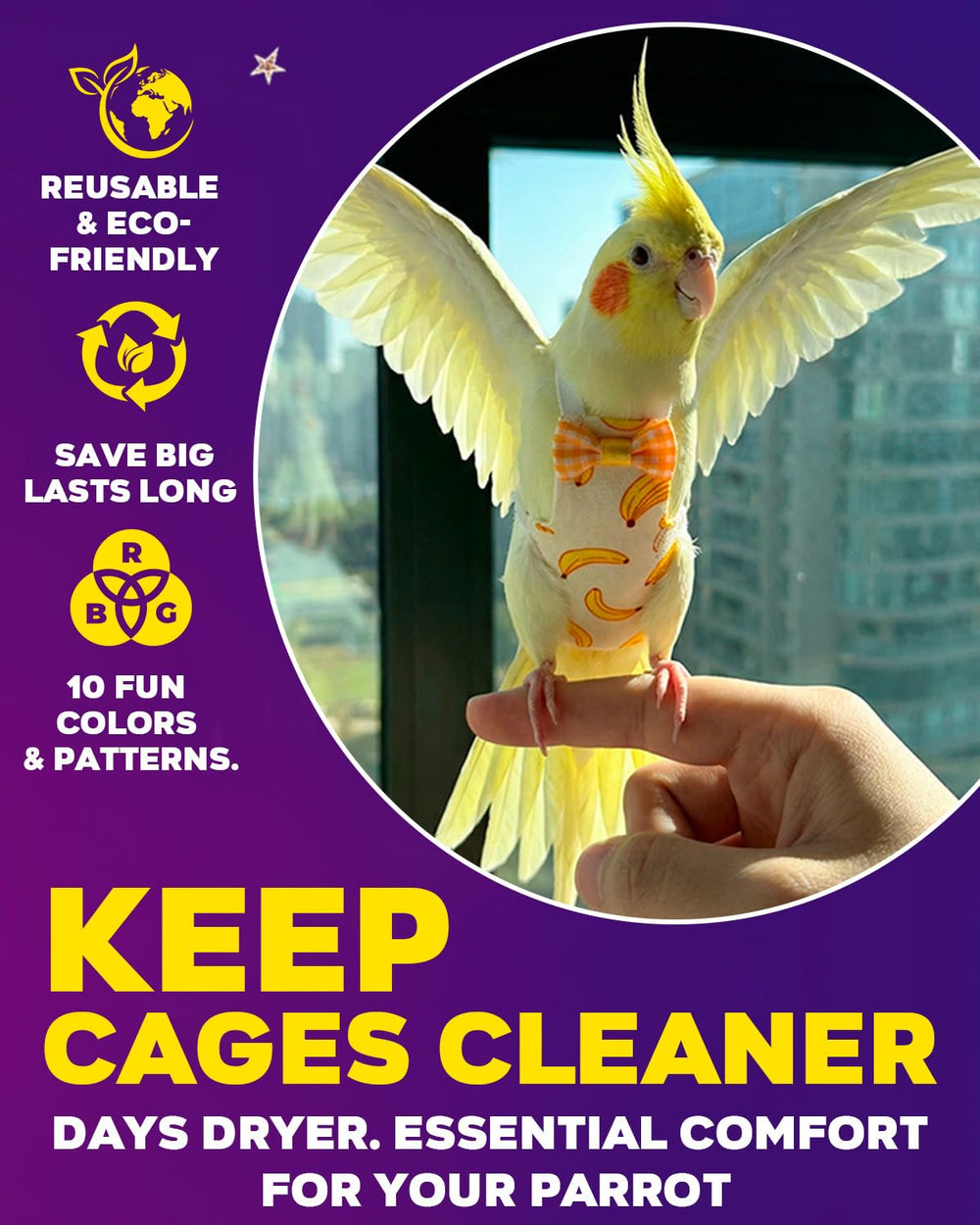 NHWNHW couches réutilisables pour oiseaux — sangles ajustables pour un ajustement sûr