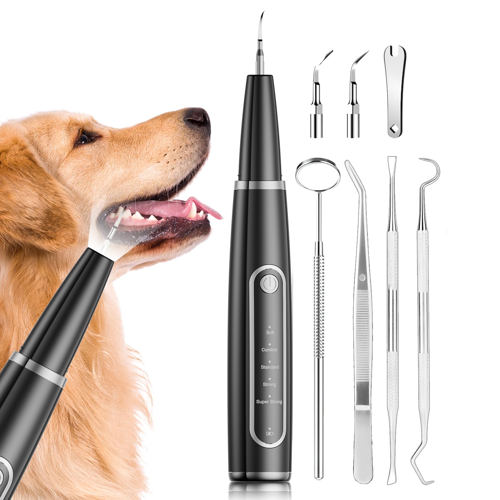 Ni-SHEN Dog Plaque Remover ultrasonique, bouteille noire, nettoyage doux des dents