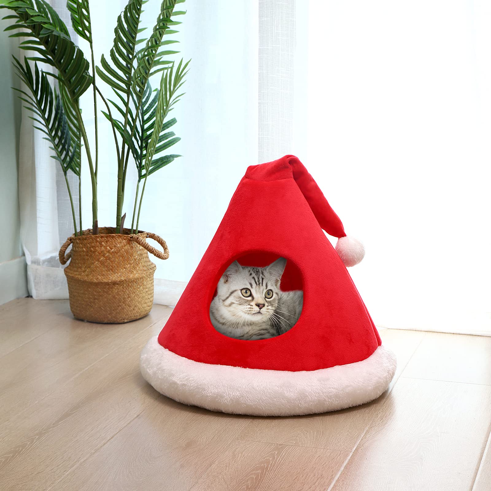 NIBESSER lit-chat-chapeau-noel-teepee-rouge, cocon chaleureux pour votre chat.