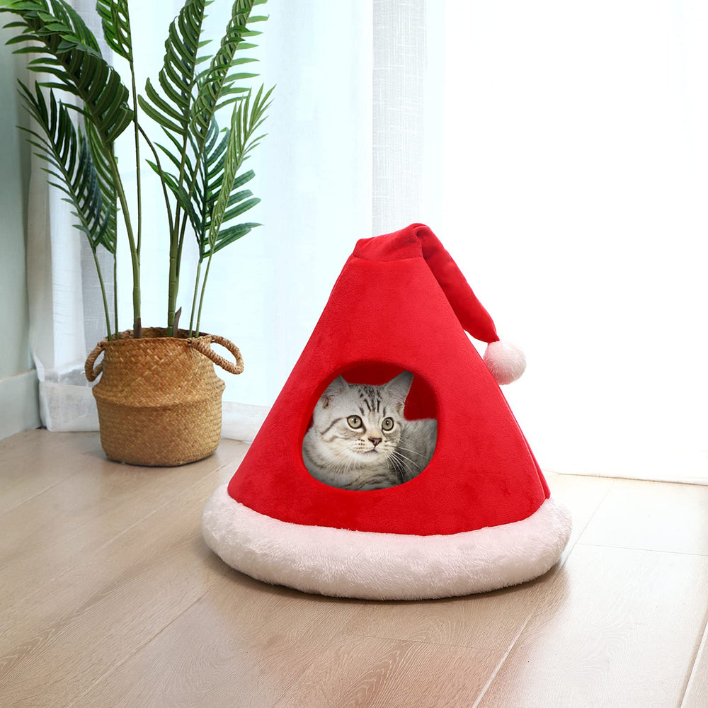 NIBESSER lit-chat-chapeau-noel-teepee-rouge, cocon chaleureux pour votre chat.