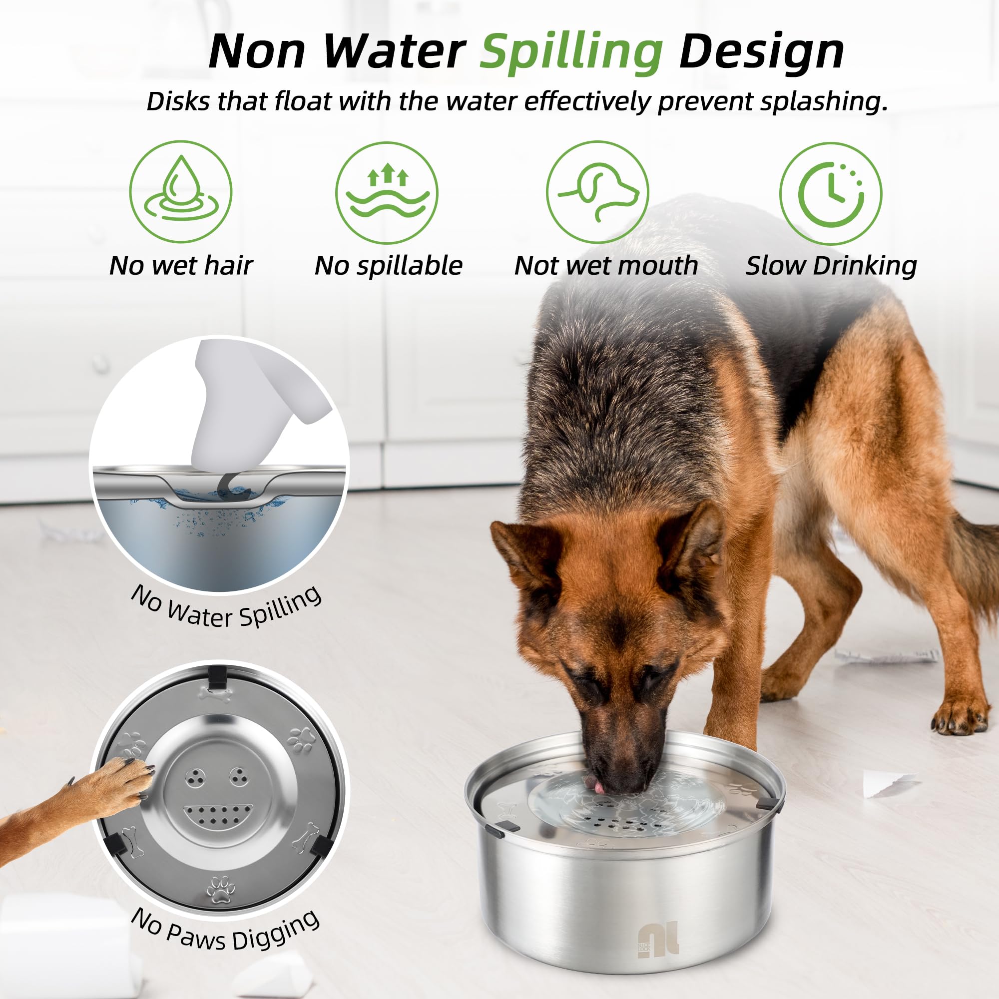 Nicelock gamelle eau chien acier inox 304, durable et sans BPA.
