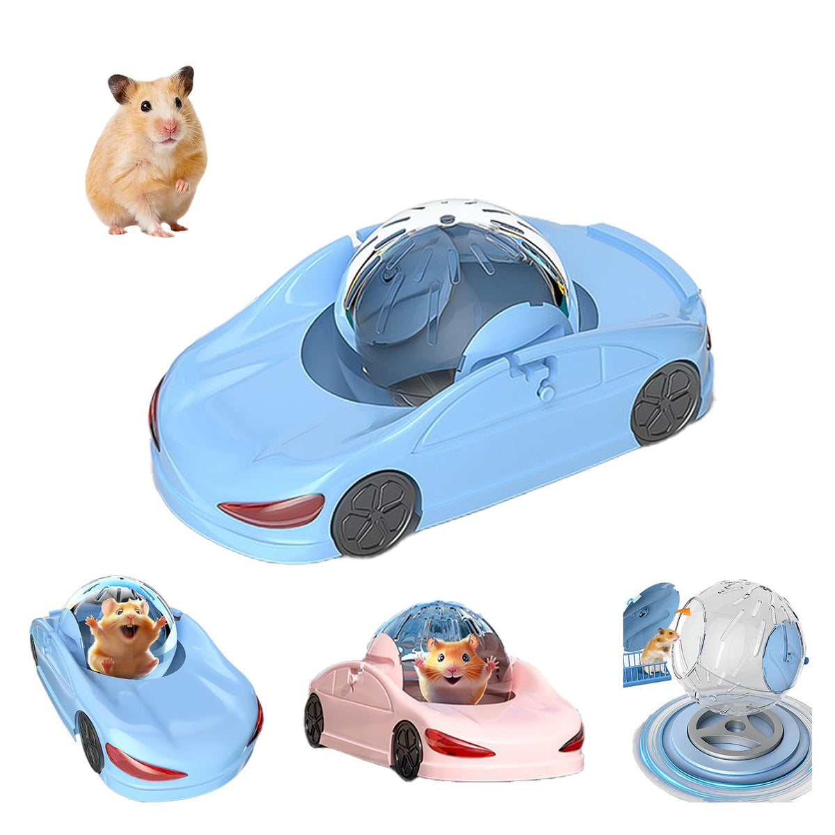Nicerice voiture pour hamster ballon détachable bleu, stimulant l’exercice et l’observation à 360°.