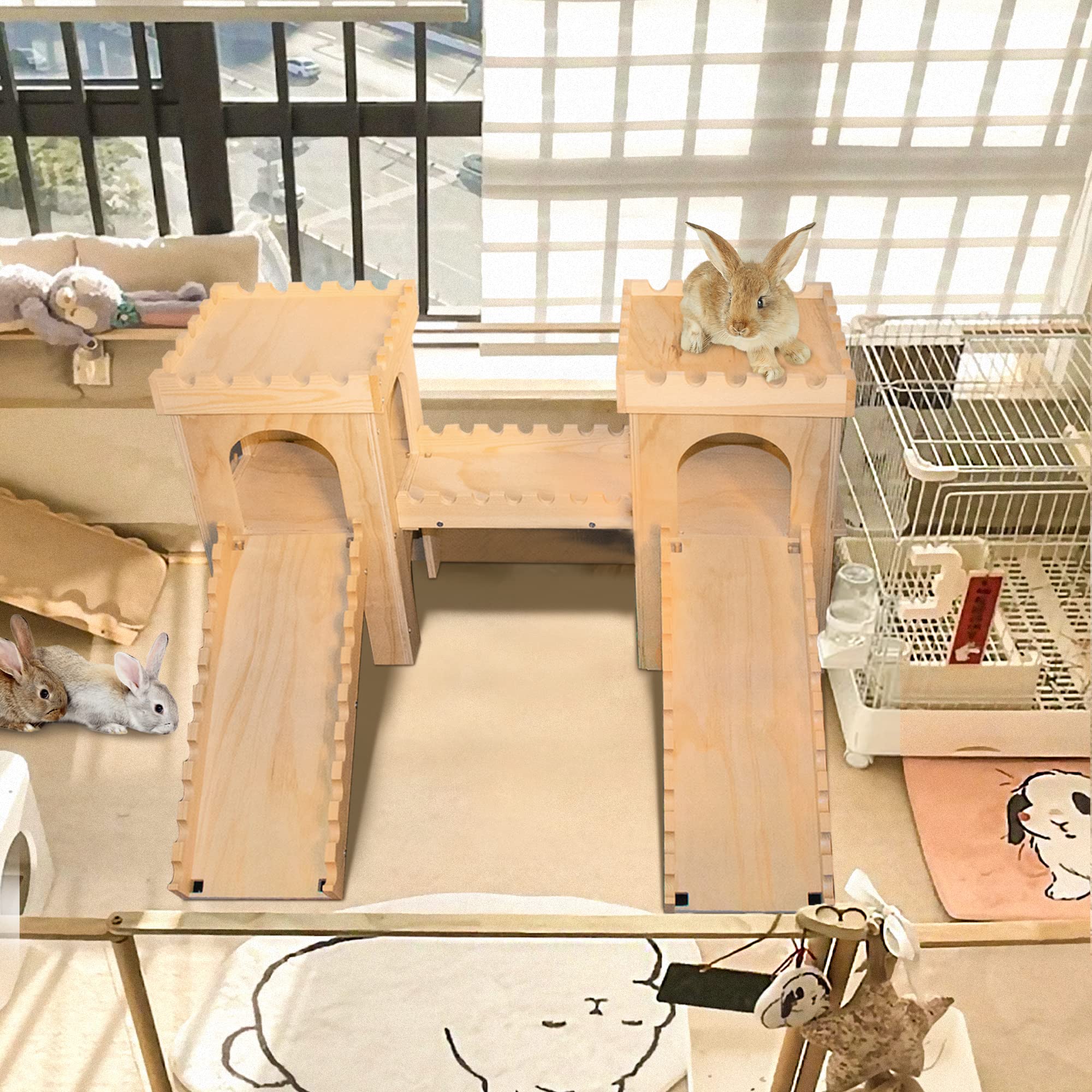 NICERINC PET chateau lapin bois assemblage sans outils, installation rapide.