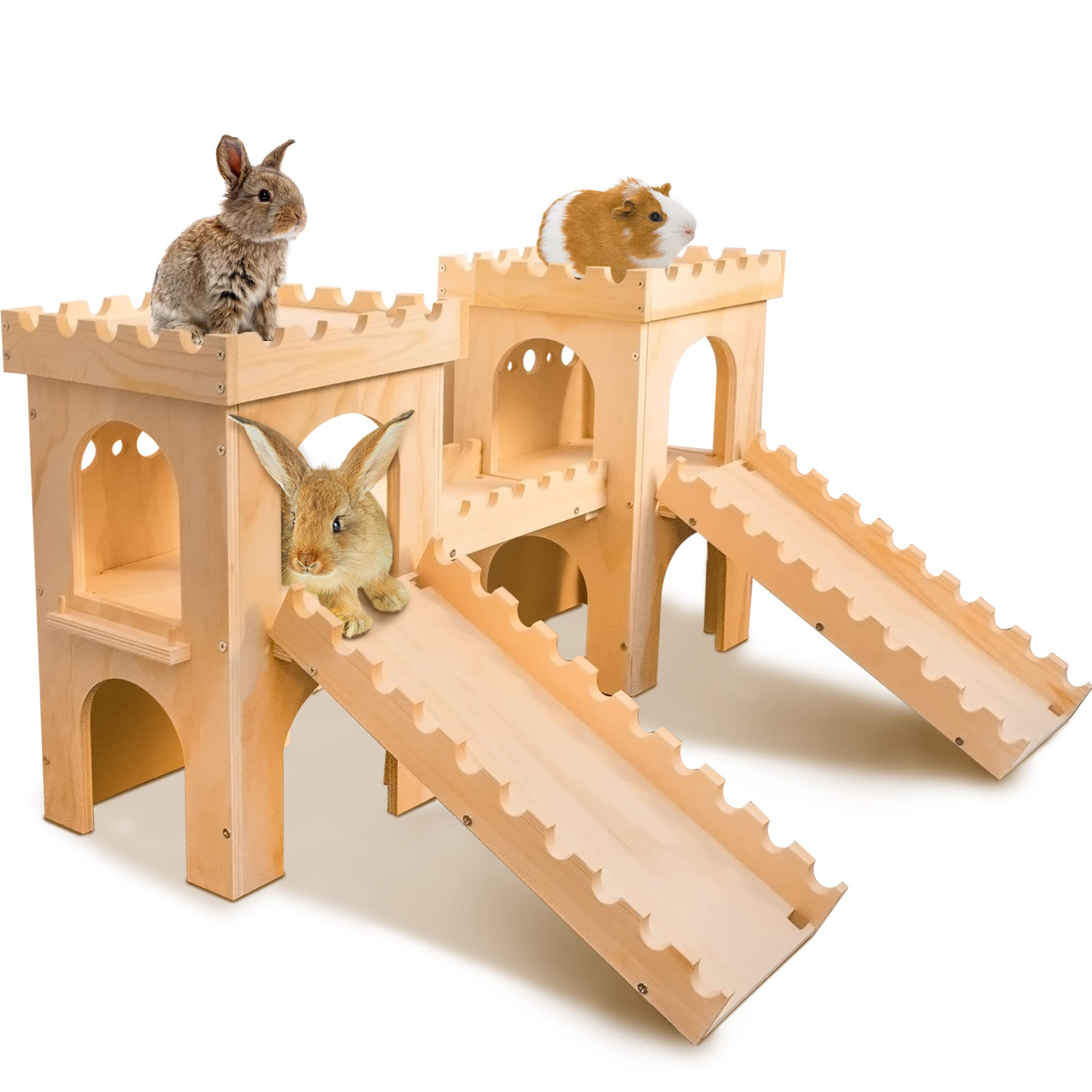 NICERINC PET chateau lapin bois extérieur, espace robuste pour jeu et repos.