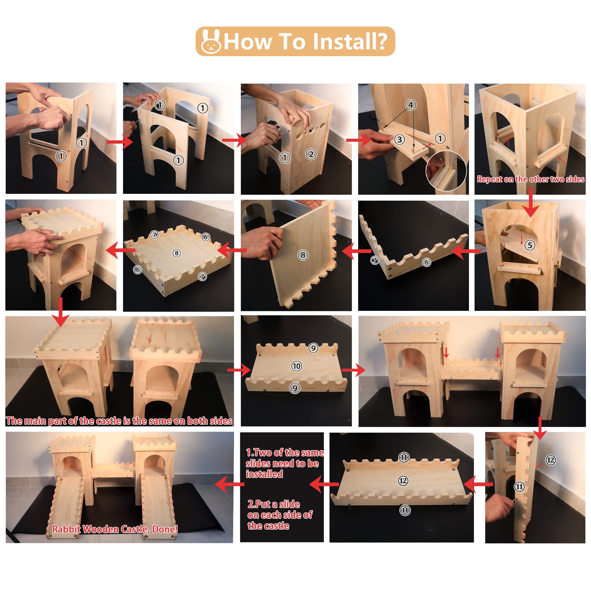 NICERINC PET chateau lapin bois taille extra large, adapté à plusieurs animaux.