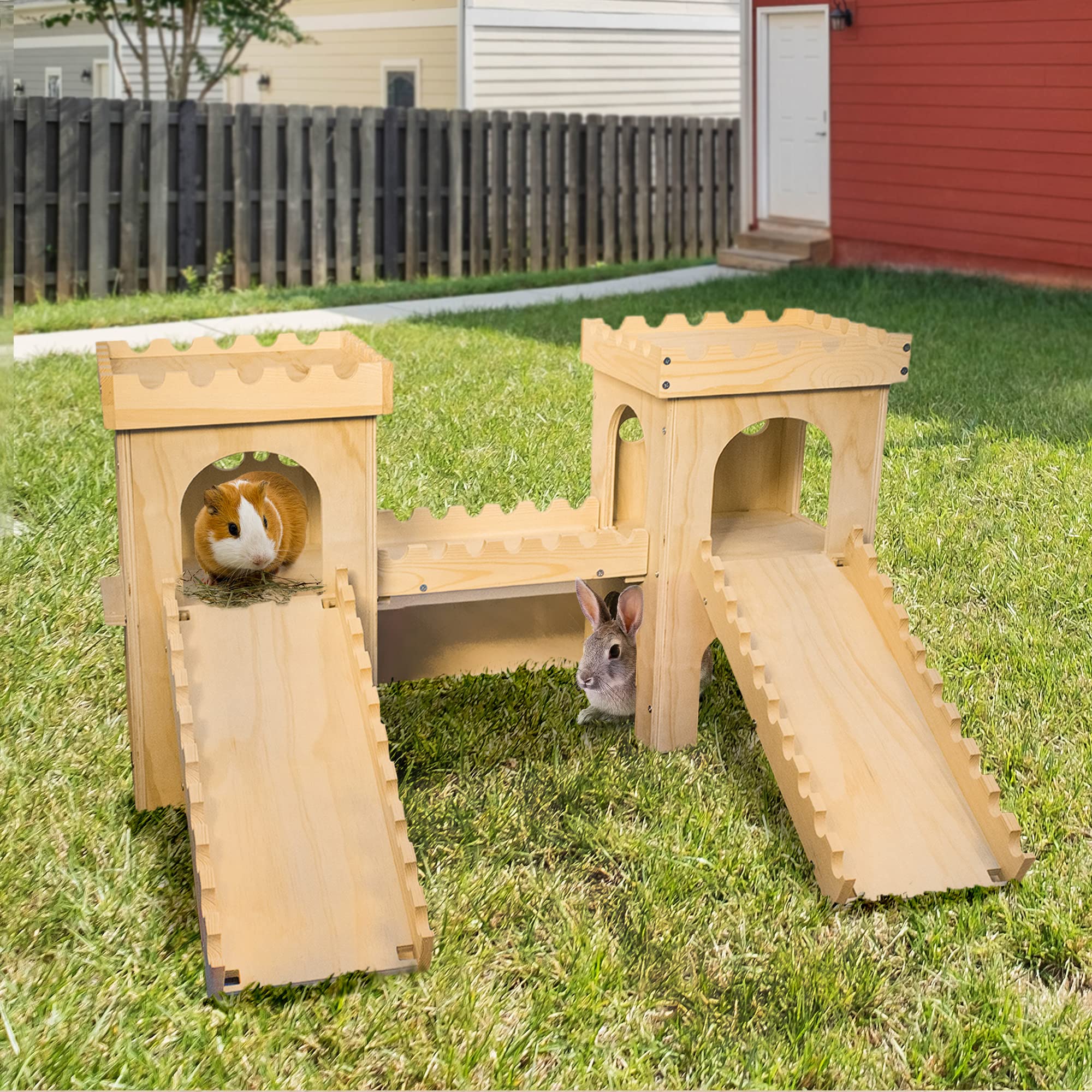 NICERINC PET chateau lapin bois intérieur double étage, refuge spacieux.