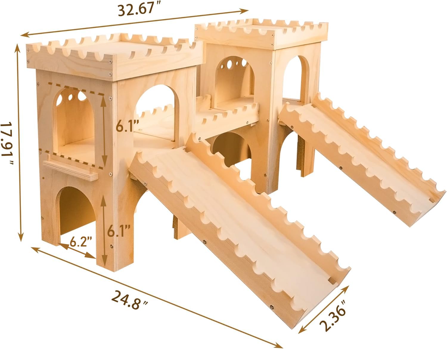 NICERINC PET chateau lapin bois arches et portes courbées, accès facile.