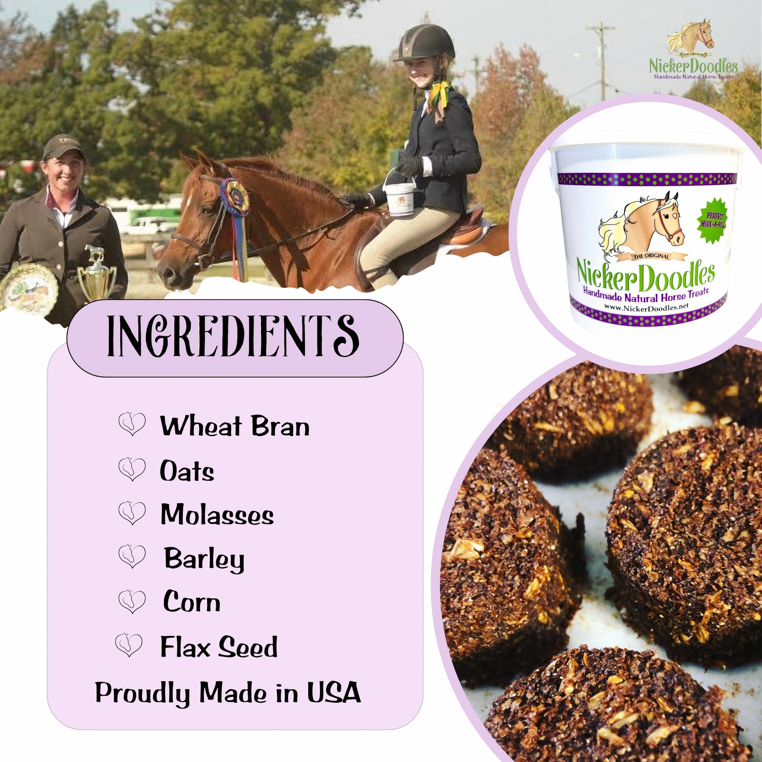NickerDoodles ingrédients complets pour cheval, soutien d'un régime équilibré.
