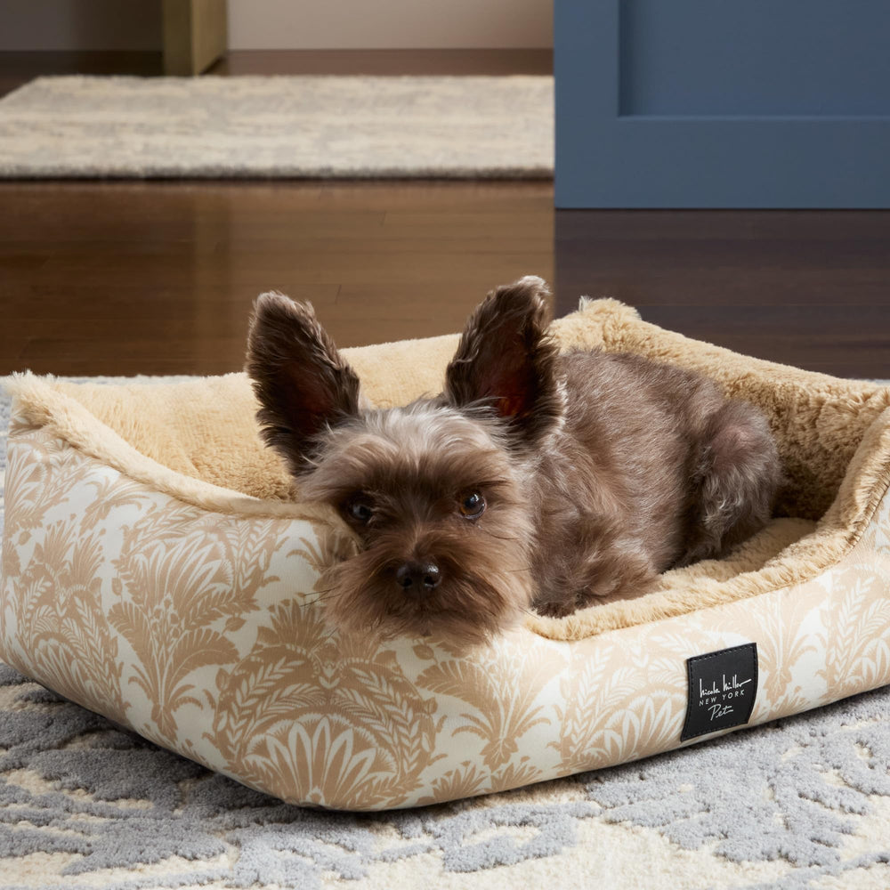 Nicole Miller New York Pet Mod Damask Plushy Bolster Bed surface hydrofuge nettoyage facile