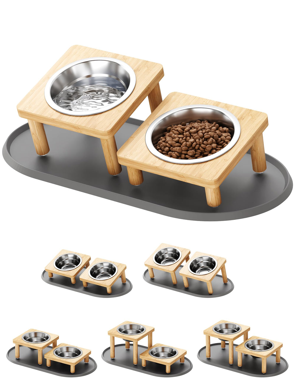 NiHome gamelles chat élevées en bois avec plateau stable pour repas.
