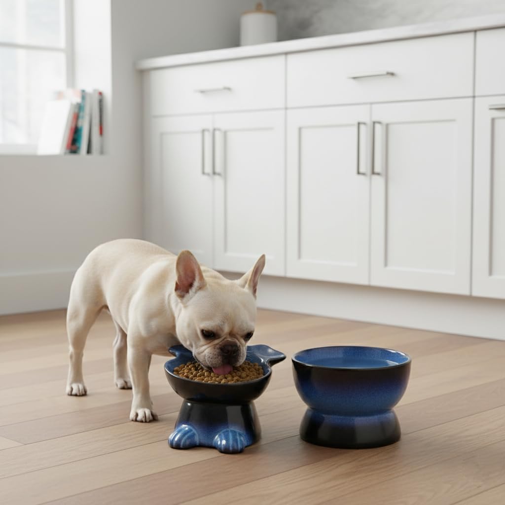 Nihow bol petit chien en céramique bleu, ensemble pratique en cuisine.