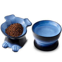Nihow bol alimentaire et eau surélevé en céramique bleu vif, ensemble pratique pour chiens.