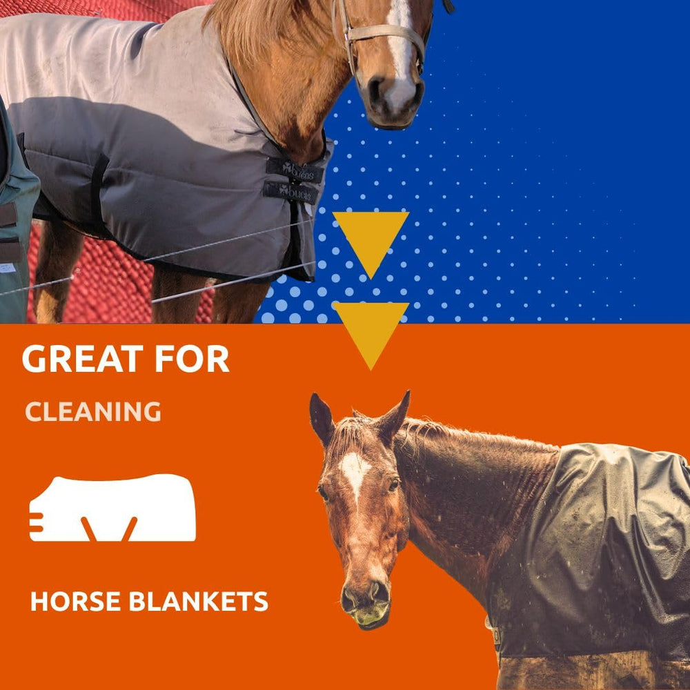 Nikwax Rug Wash dans le lavage d’une couverture pour cheval, nettoyage en profondeur.