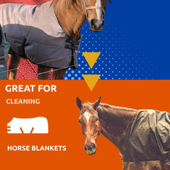 Nikwax Rug Wash dans le lavage d’une couverture pour cheval, nettoyage en profondeur.