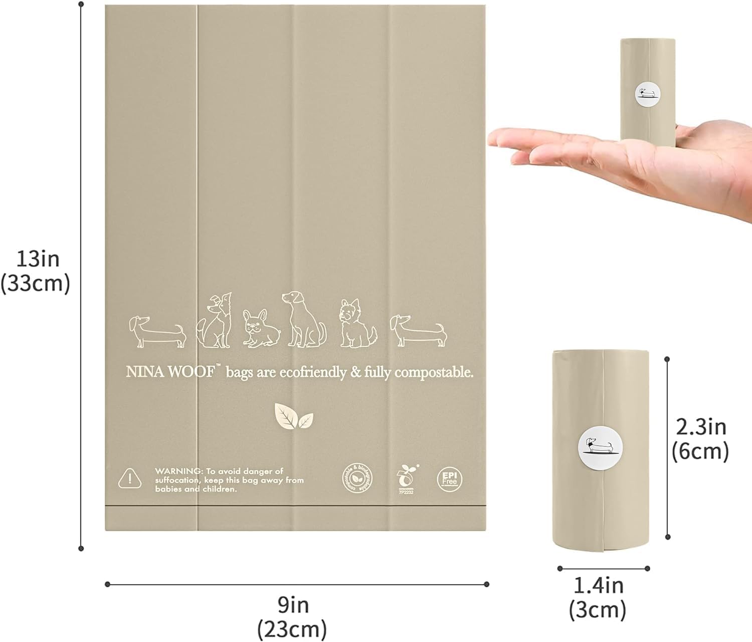Nina Woof sacs compatibles avec distributeurs standard pour usage pratique.
