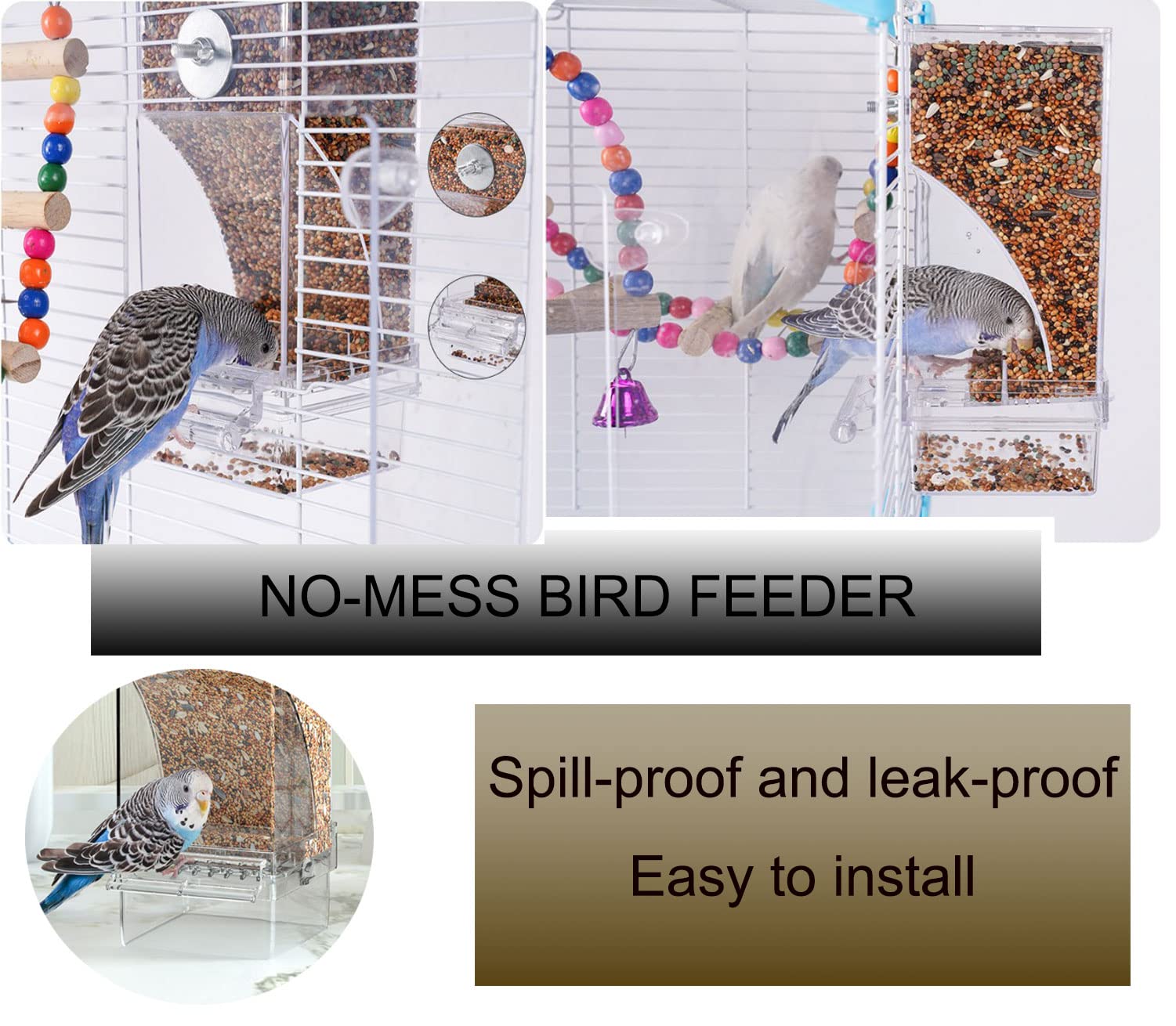 Mise en place facile sur cage Ningvihe, idéal pour petits oiseaux.