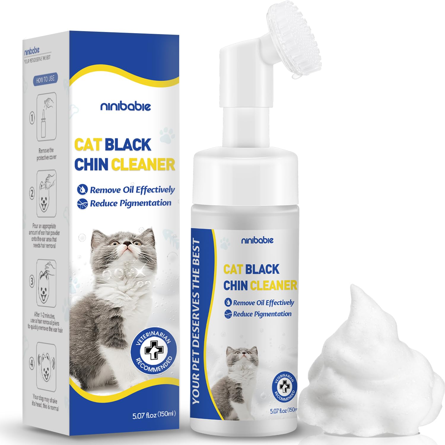 Ninibabie Chat Nettoyant Graines Noires Bouteille: nettoyage sans rinçage pratique.
