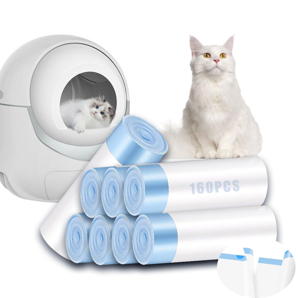 Sacs Niserelesa 160-pack pour litière, solution économique pour plusieurs chats.