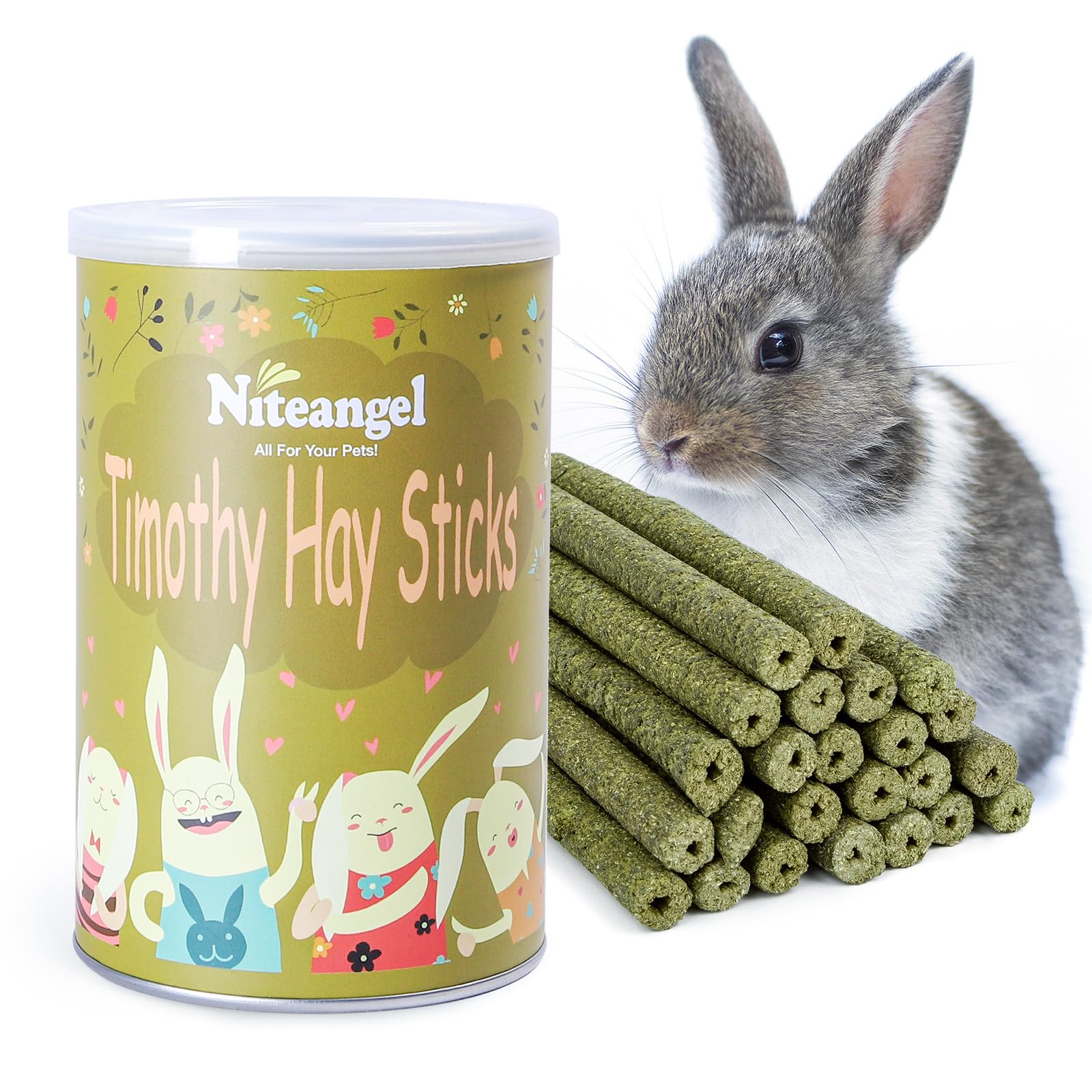 Niteangel bâtons foin Timothy pour petits animaux, démonstration de mastication naturelle