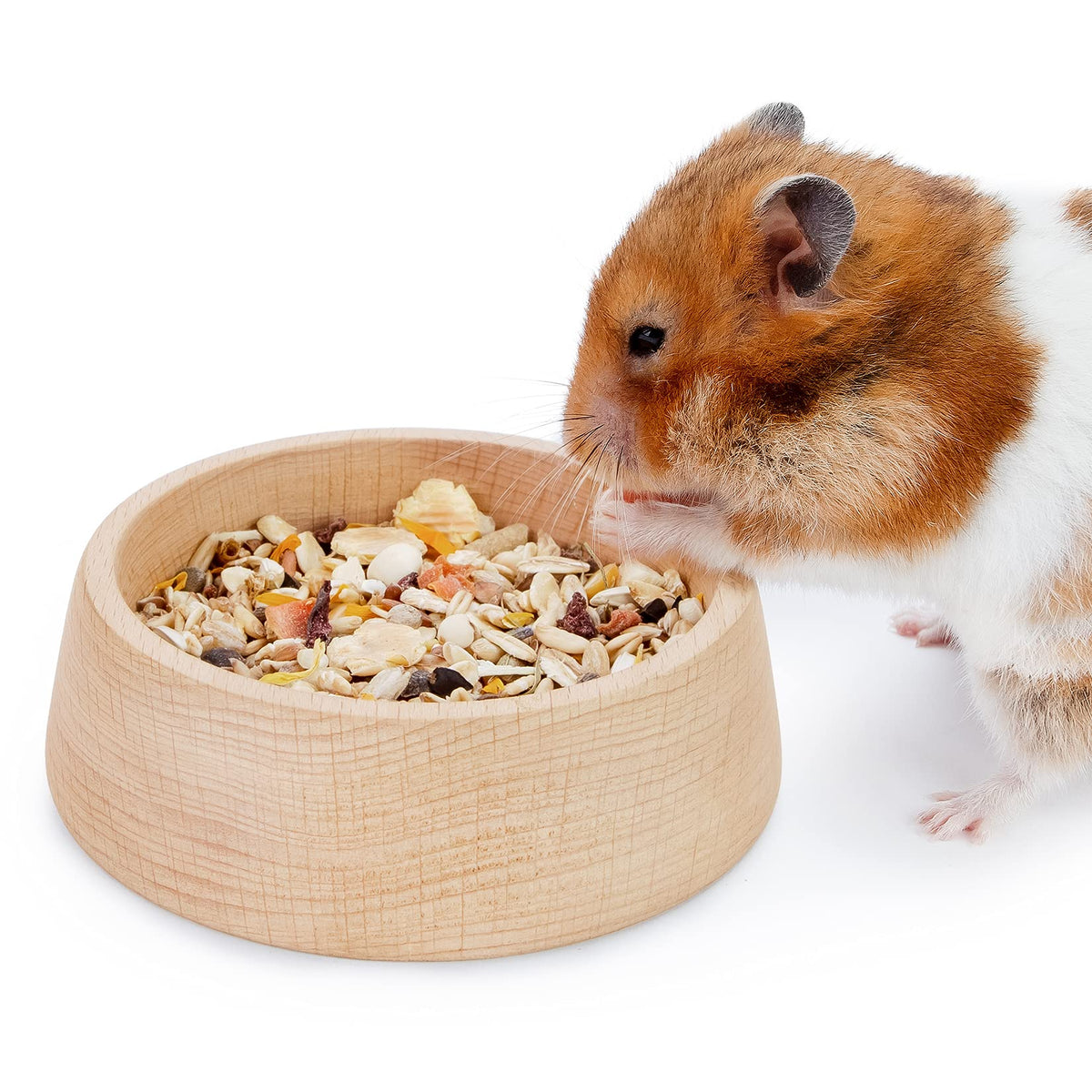Bol Niteangel en bois motif Hammy, stable et adapté aux petits rongeurs.