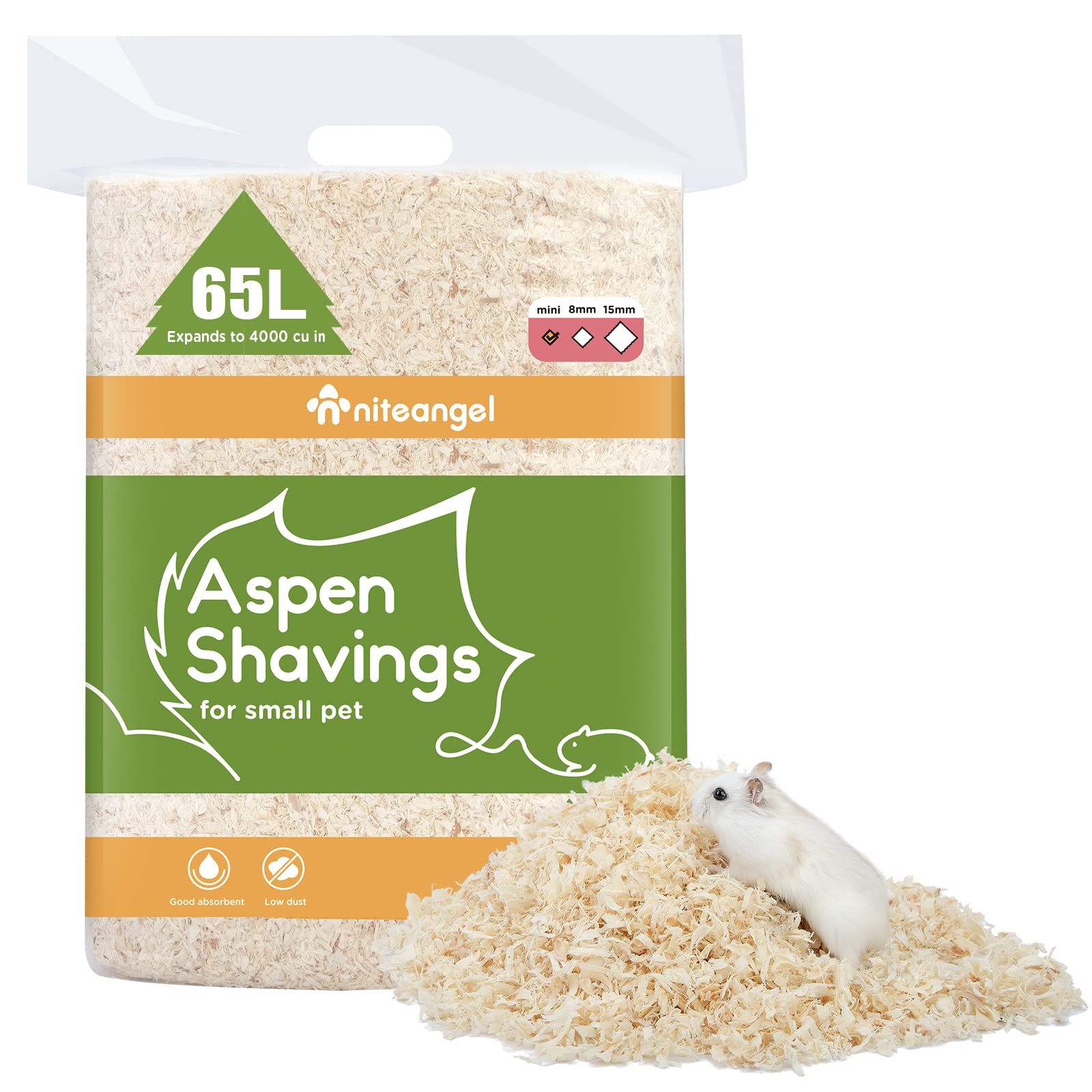 Niteangel copeaux Aspen, texture douce pour un habitat confortable des petits animaux.