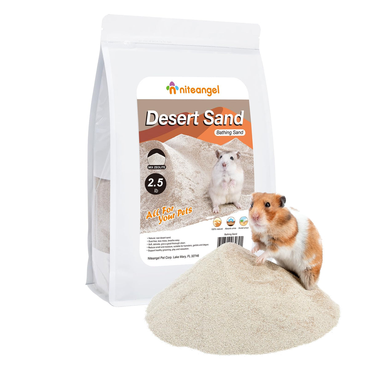 Niteangel Desert Bath Sand pour hamster, bain doux pour pelage propre et brillant.