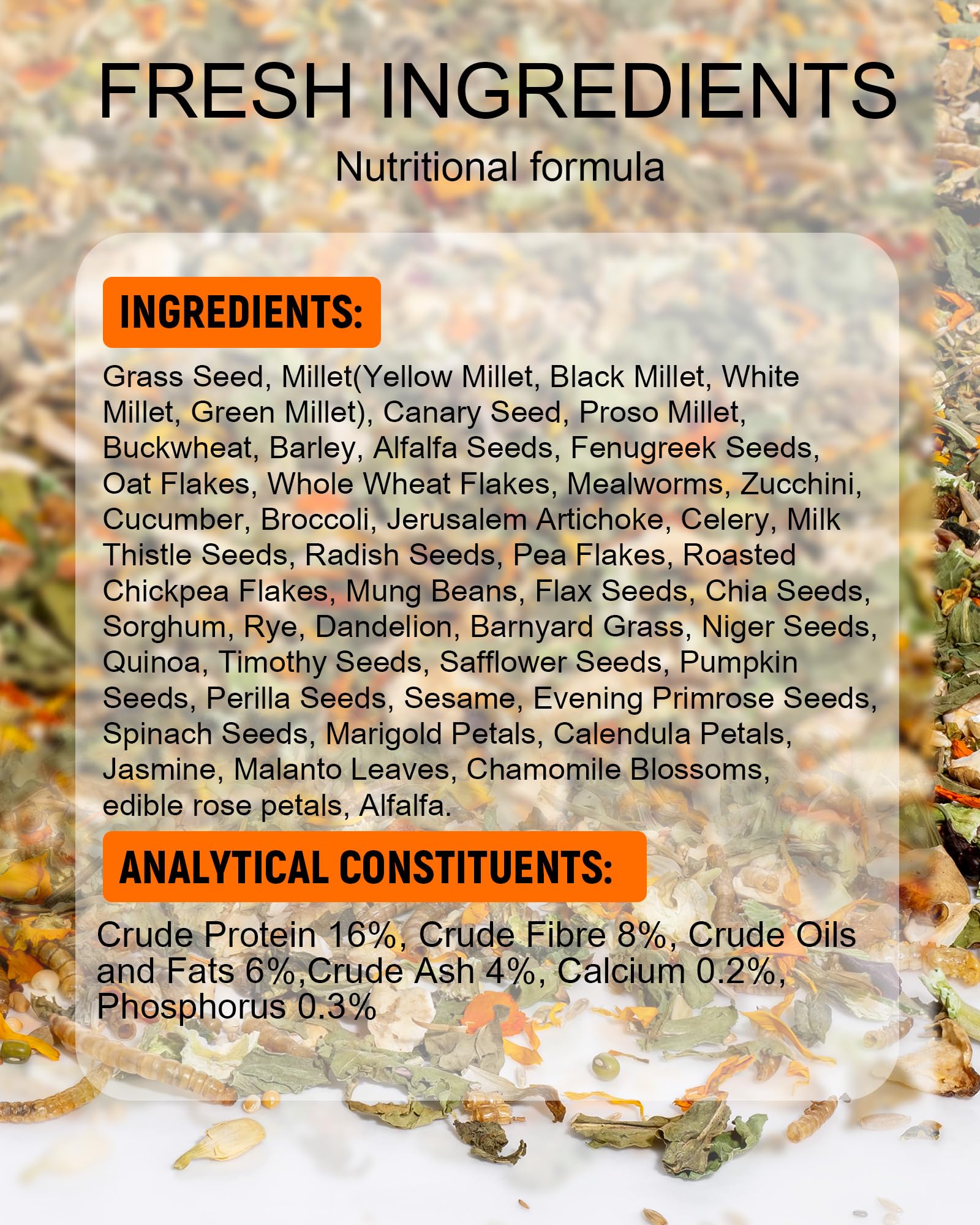 Niteangel graines: millet, sarrasin et luzerne, base nutritive pour petits rongeurs.