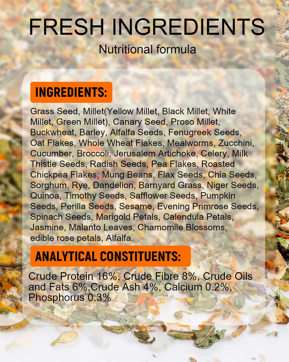 Niteangel graines: millet, sarrasin et luzerne, base nutritive pour petits rongeurs.