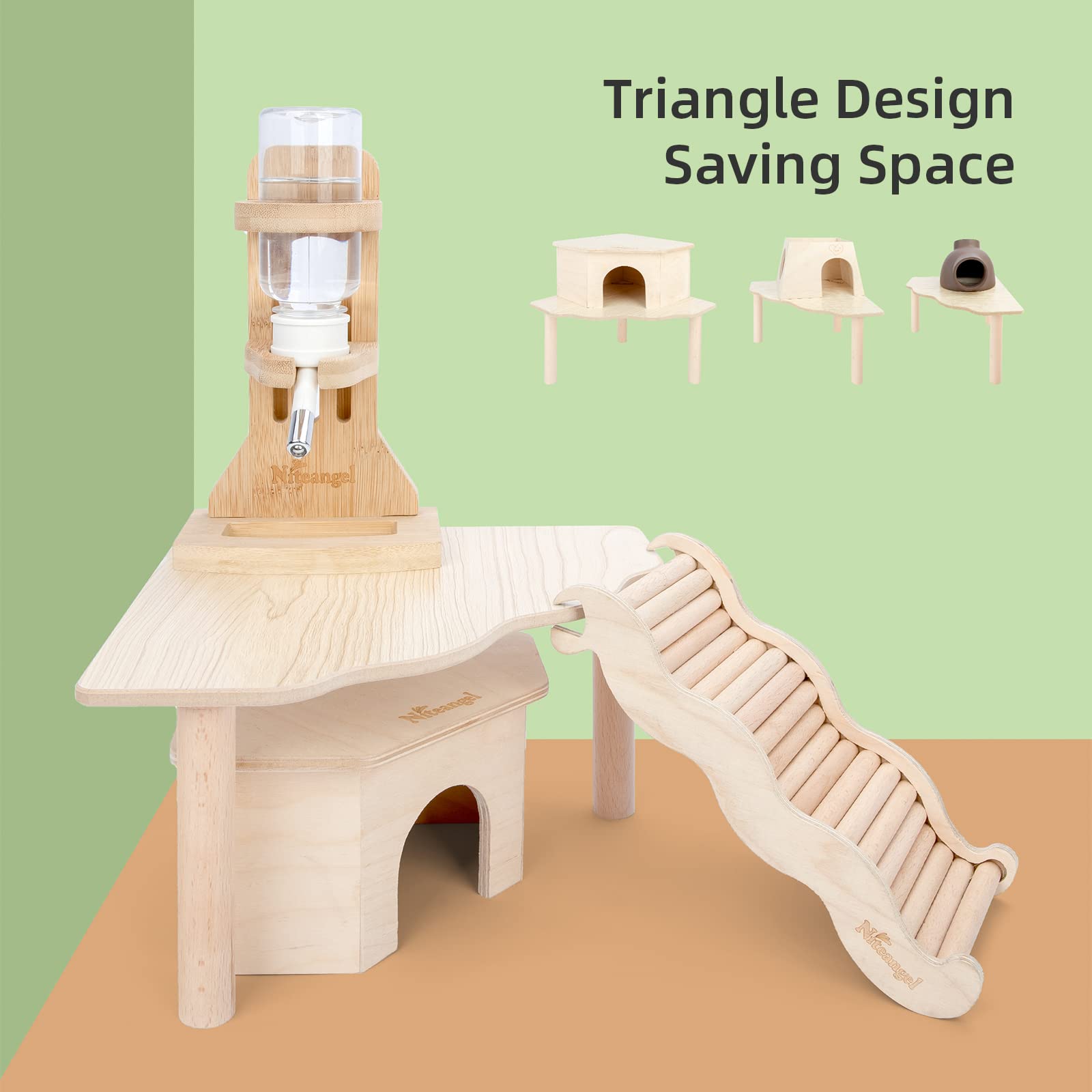 Niteangel plateforme hamster bois triangle, optimisation espace cage.