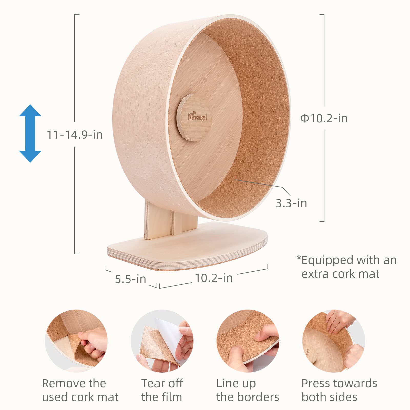 Roue Niteangel en bois, diamètre adapté, soutient le dos lors de la course.